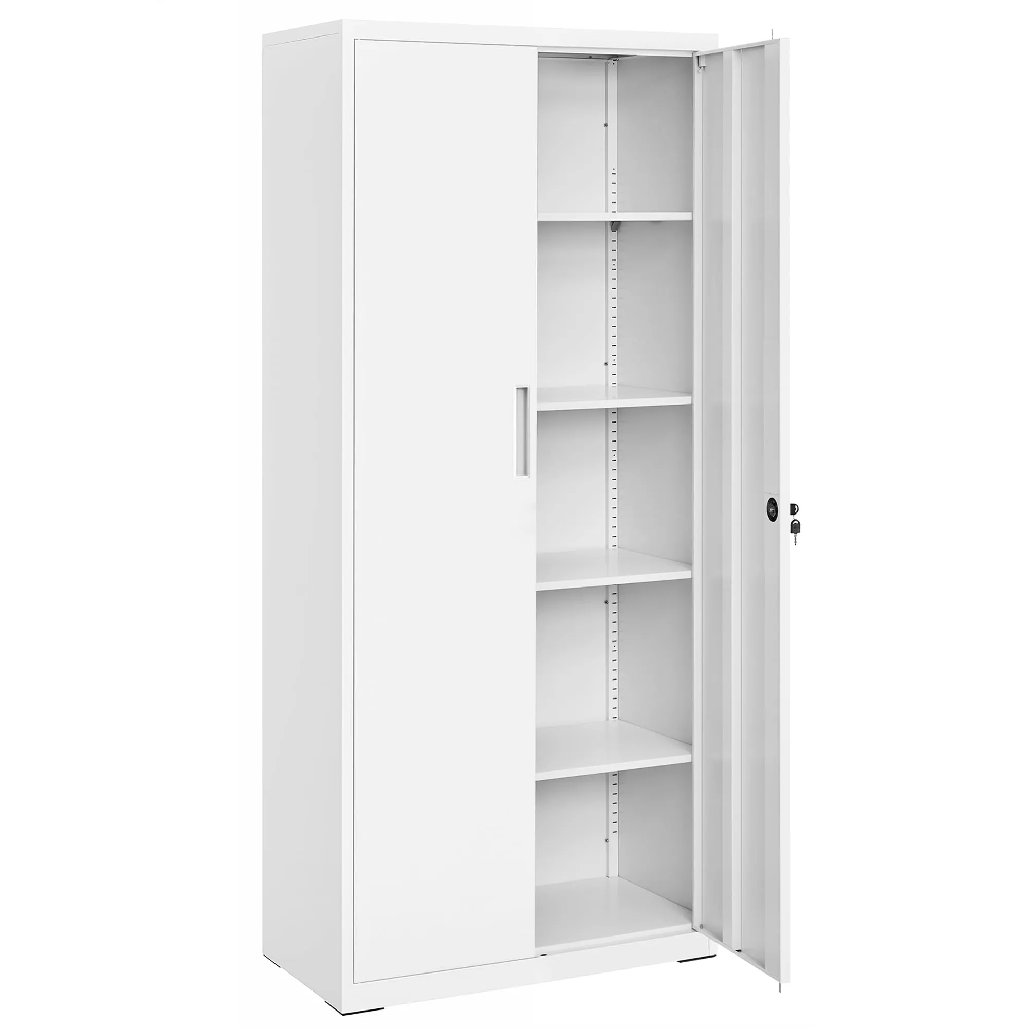 SONGMICS Armadietto Garage a 5 Ripiani con 2 Ante, Armadio Ufficio, 40 x 60 x 180 cm, 1 Serratura, Ripiani Regolabili, Armadio Metallo, Bianco Opaco OMC014W01