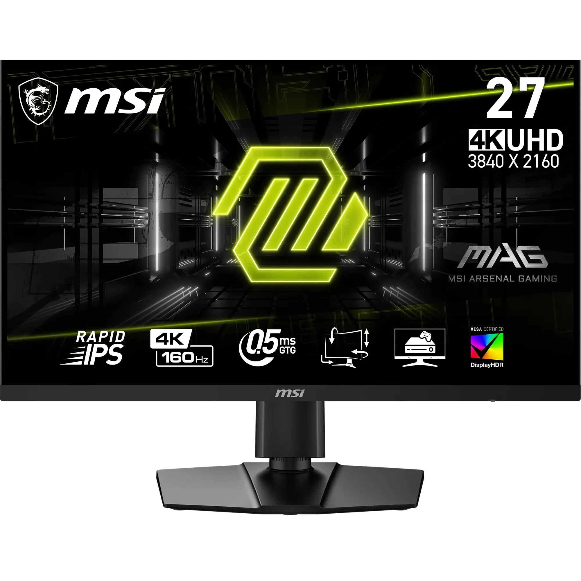 MSI MAG 274UPF E2 Monitor Gaming 27" 4K UHD - Rapid IPS (3840 x 2160), 160Hz / 0,5 ms (GtG), Frameless, Certificazione VESA DisplayHDR 400 - DP, HDMI, USB Type-C