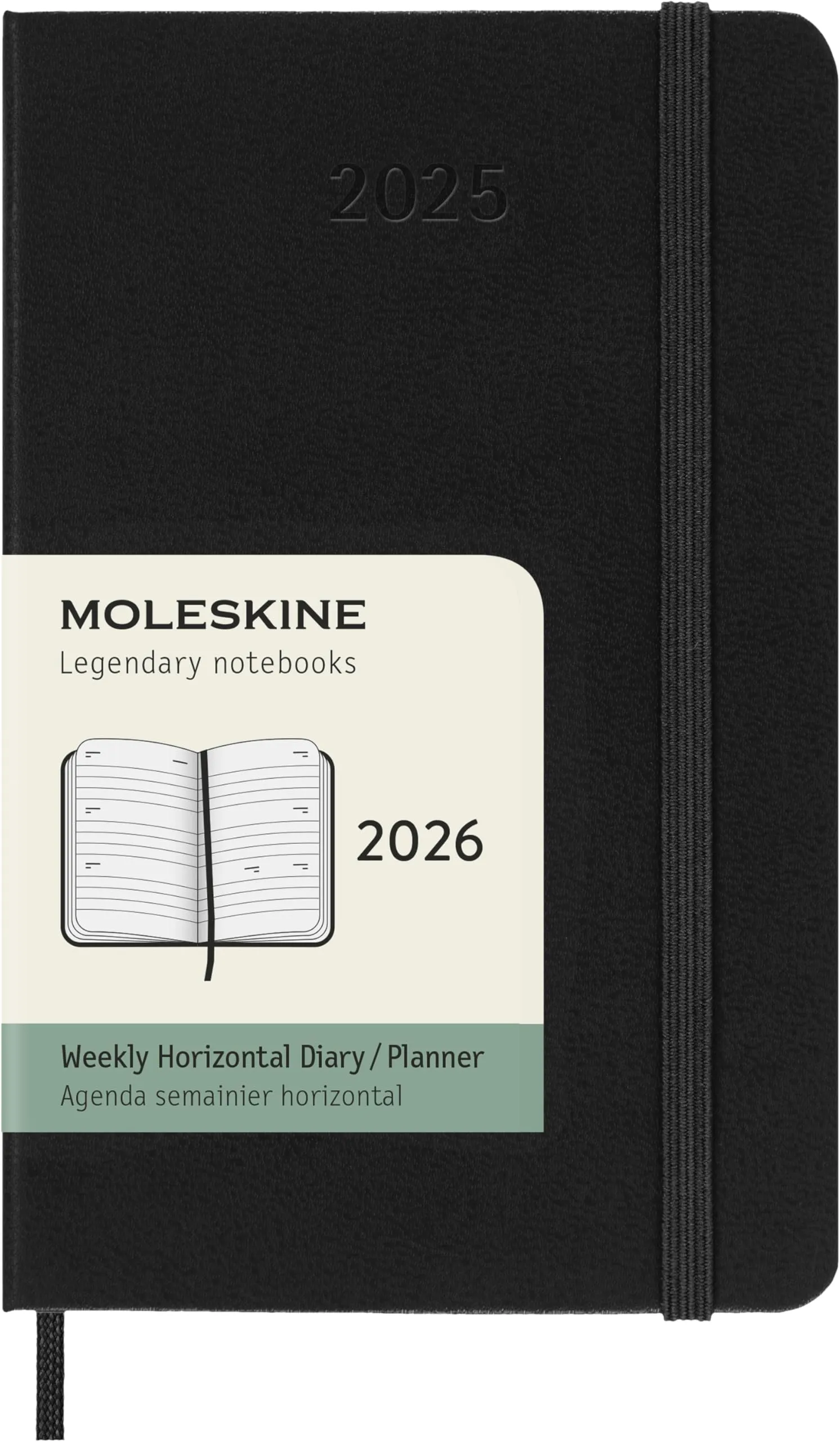 Moleskine Weekly Planner, Agenda Settimanale Orizzontale 2026 12 Mesi, Con Copertina Rigida e Chiusura Elastica, Formato Pocket 9 x 14 cm, Colore Nero