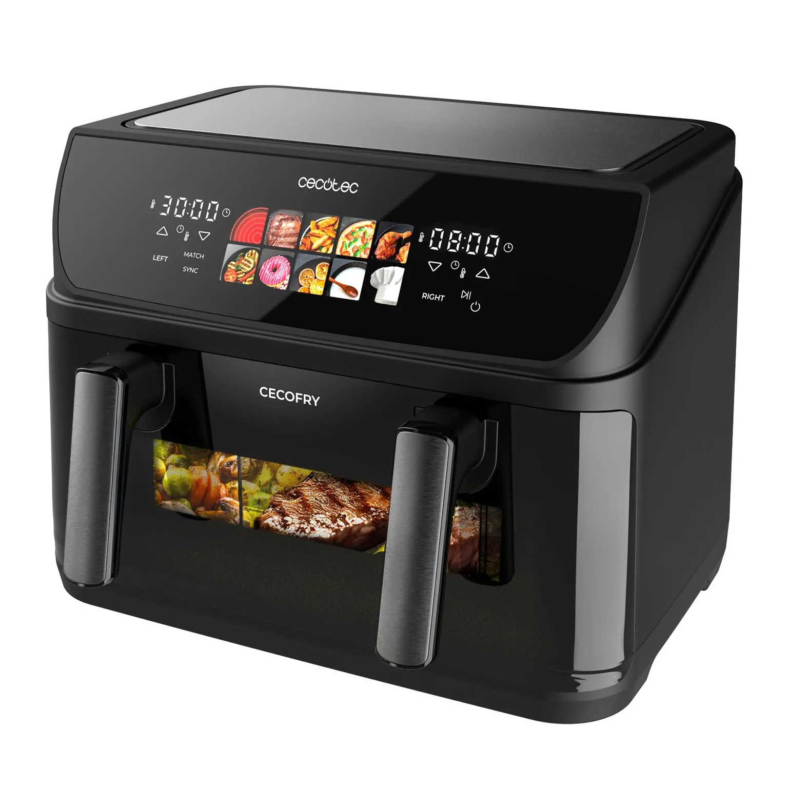 Cecotec Friggitrice ad Aria 10L - Air Fryer, Cecofry&Grill Duoheat 10000. 2800W, Doratura Perfetta e Sapore Griglia su Carni, 4 Resistenze, Parete Divisoria Mobile, Temperatura Duale, 10 Menu