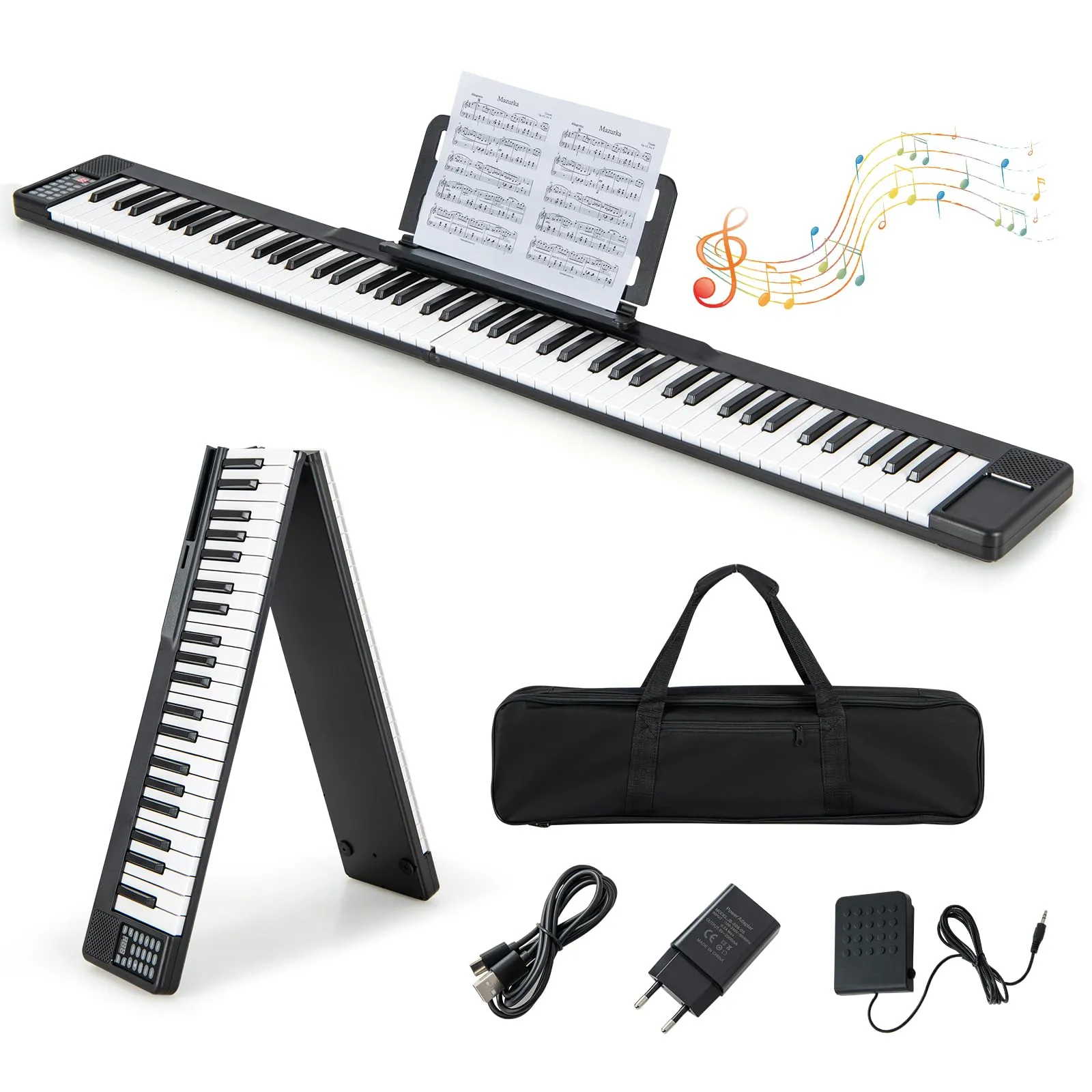 COSTWAY Tastiera Elettronica 88 Tasti, Pianoforte Digitale in 2 Tastiere, Portatile con Borsa per Tastiera Elettronica, Bluetooth/MIDI/USB, per Principianti Bambini Adulti (Nero)