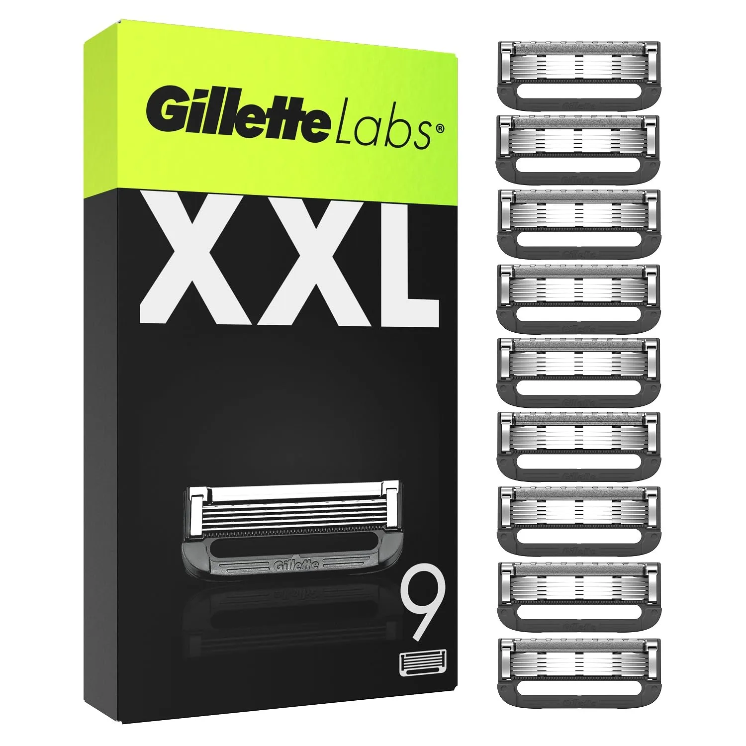 Gillette LABS XXL LAMETTE DA BARBA per RASOIO UOMO, 9 RICAMBI da 5 Lame, Comfort e profondità, Compatibile con i Rasoi Gillette Labs