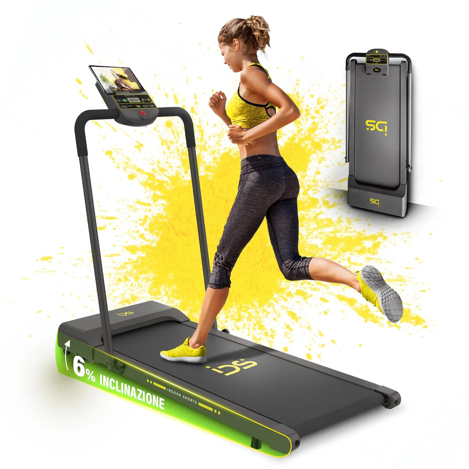 IDS G12 Tapis Roulant Elettrico Pieghevole, Brand ITALIANO, Tappeto Corsa Extra Large (42 cm), 10 km/h, Salvaspazio, Display Multifunzione, Supporto Tablet, Garanzia e Assistenza ITALIA …