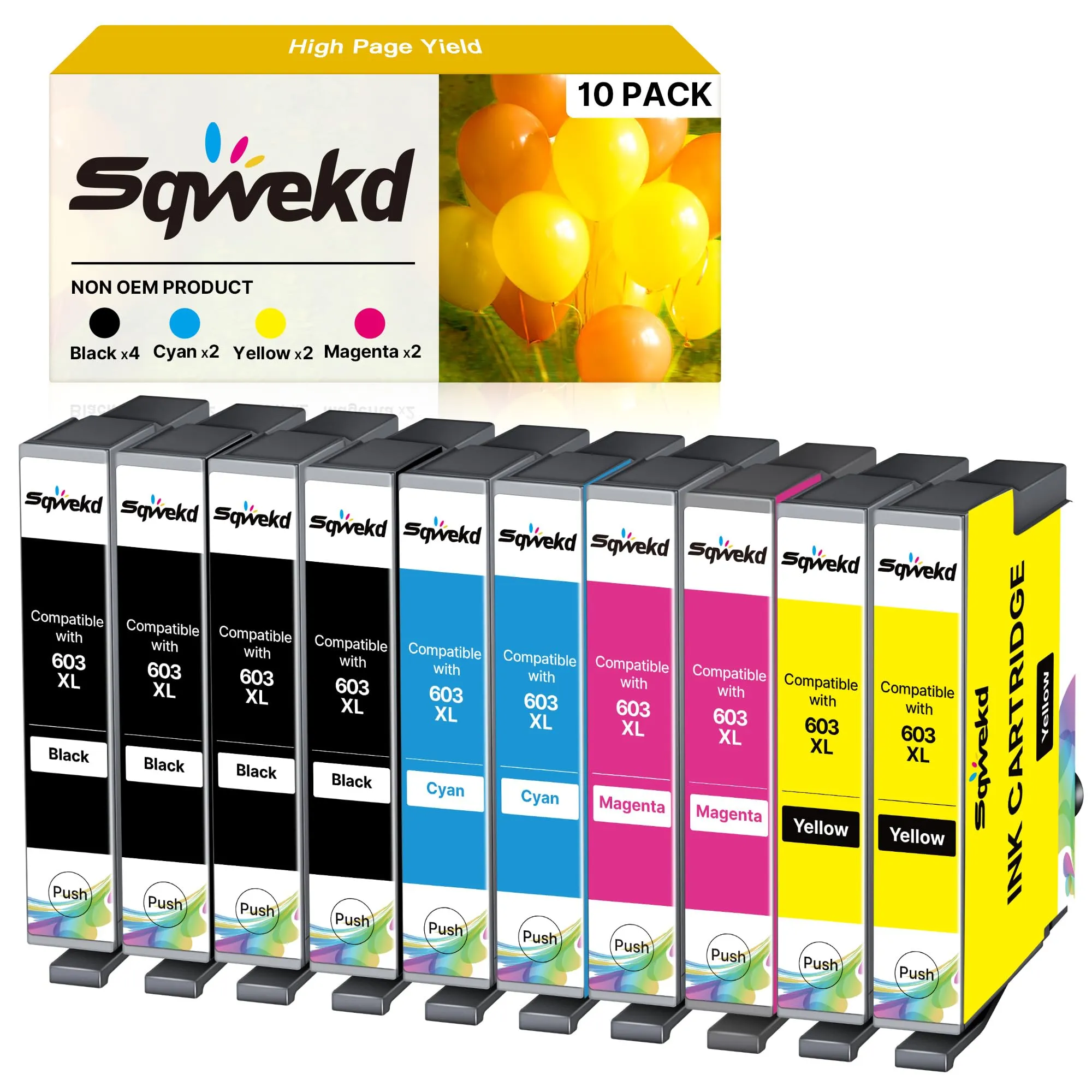 Sqwekd 603xl Cartucce 603XL Compatibile per Epson 603 per Expression Home XP-2100 WF 2810 WF 2830 XP-3100 XP-4100 XP-2105 XP-2150 XP-3105 WF-2820 WF-2830(4Nero 2Ciano 2Magenta 2Giallo, 10-Pack)