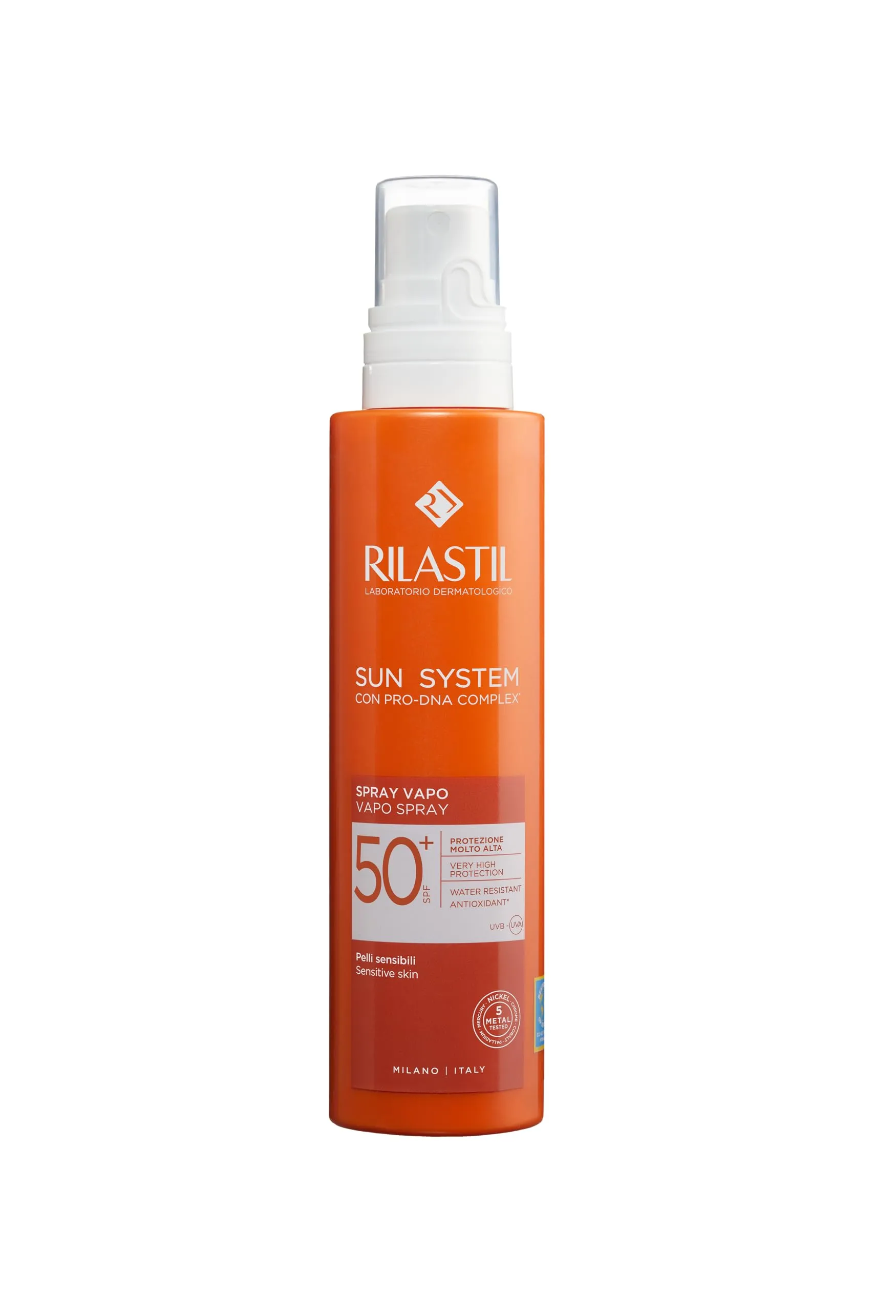 Rilastil Sun System Spray Corpo, Ultra Leggero, Utilizzabile anche su Pelle Bagnata, SPF50, per Tutti i Tipi di Pelle anche Pelle Sensibili, Confezione da 200ml
