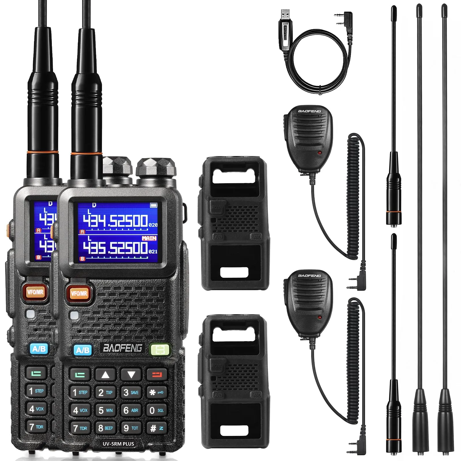 BAOFENG UV-5RM Plus 10W Radio amatoriale, radio VHF dual-band, lungo raggio, con custodia morbida, cavo di programmazione, batteria da 2500 mAh, porta USB-C, supporta Chirp, 2 Pack