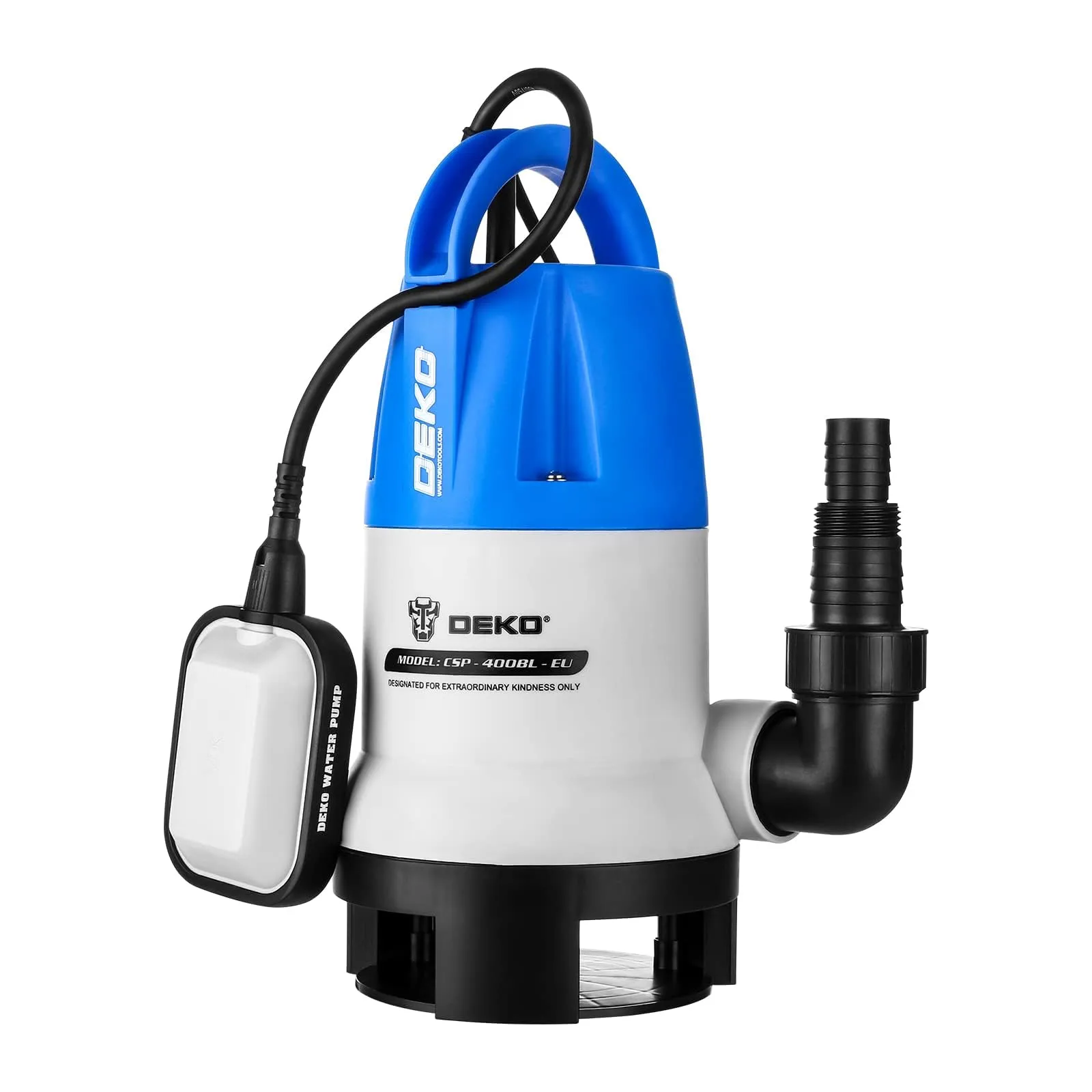 DEKO Pompa sommergibile portatile 400W 8000L/H Pompa acqua pulita/sporca Piscina Vasca da giardino Scarico per laghetto con interruttore a galleggiante e cavo lungo 10 m Blu