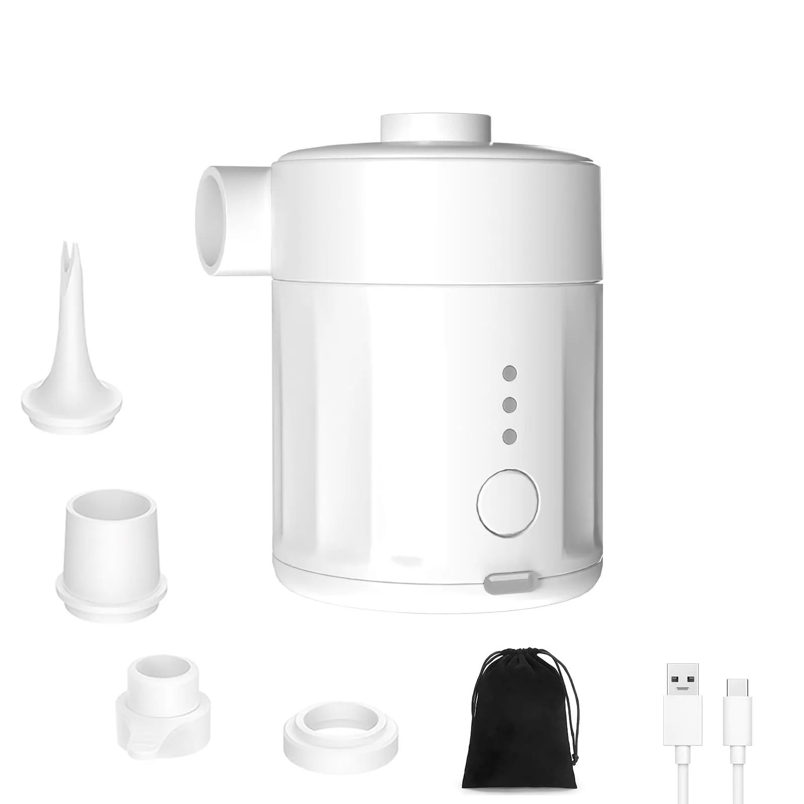 Mojimdo 2025 Versione Pompa Elettrica per Materasso Gonfiatore Ricaricabile Pompa Sottovuoto Portatile 2 in 1, Tiny Pump con 4 Ugelli D'aria e Borsa Conservazione per Campeggio,ad Aria, Piscina