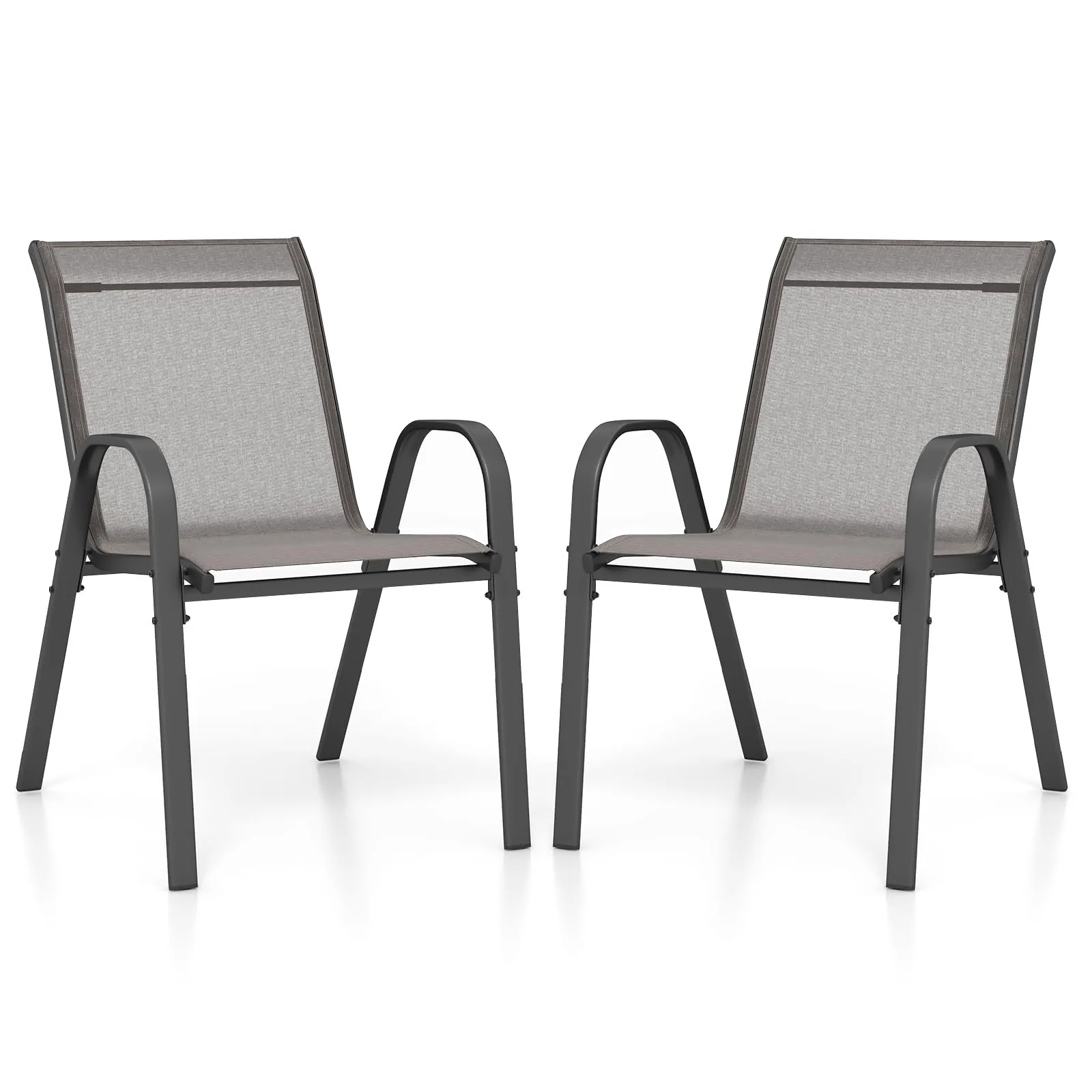 COSTWAY Set di 2/4 Sedie da Giardino, Poltrone in Tessuto Textilene per Esterno, Sedie Impilabili con Gambe in Metallo, Portata 150 kg, 56 x 70 x 84 cm (Grigio,2)
