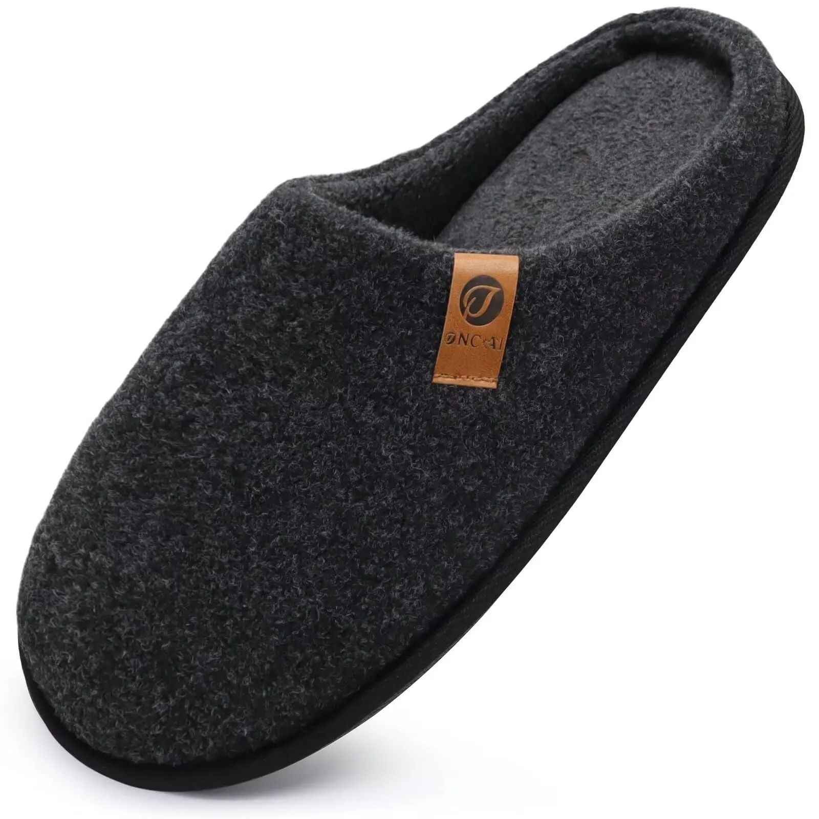 ONCAI Pantofole da Uomo Invernali, Comoda Memory Foam Calde Scarpe da Casa in Lana Con Suola Antiscivolo Taglia Puro Nero 43