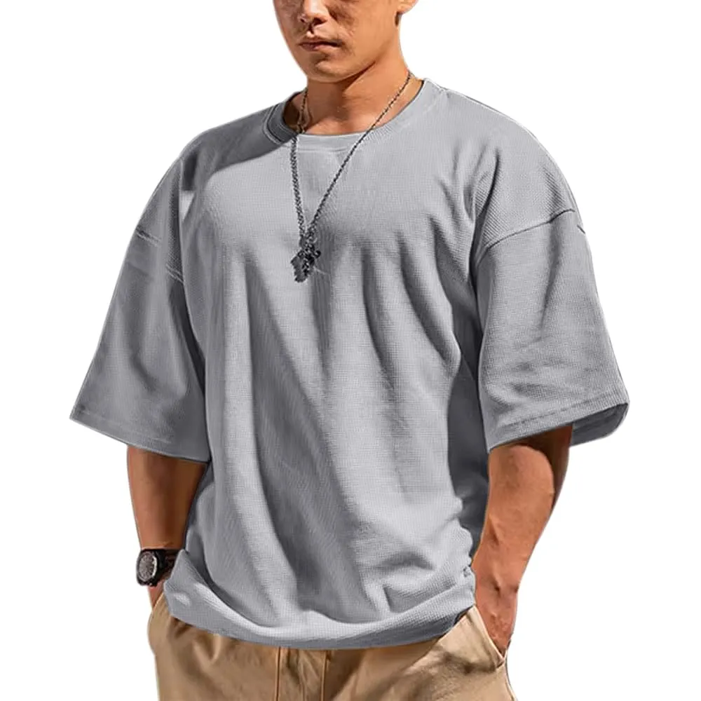 Muscle Alive Uomo Basic Magliette a Maniche Corte Cialda Felpa Perdere Peso Allenamento Maglione Maglia Girocollo Grigio XXL