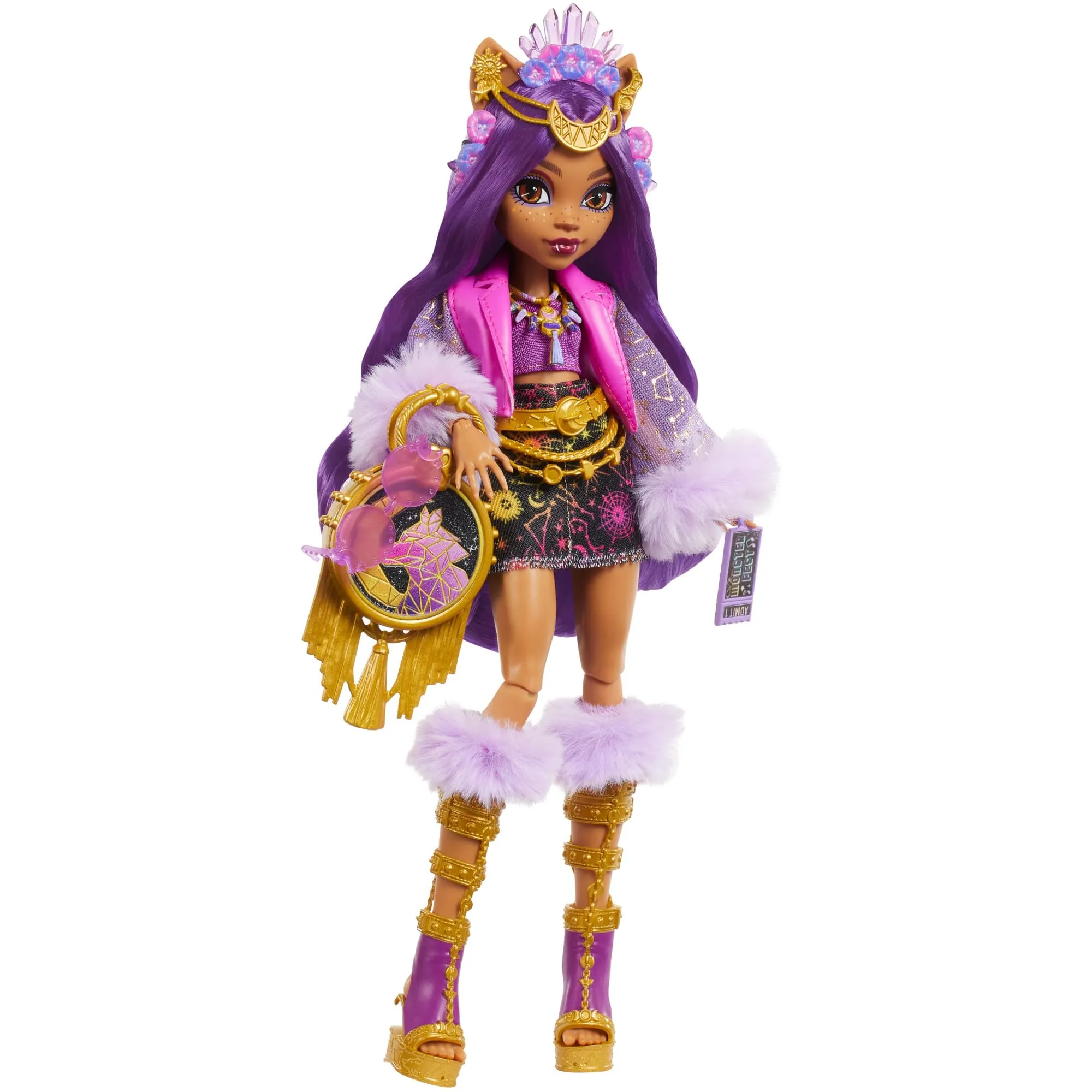Monster High - Clawdeen Wolf Monster Fest, bambola con outfit glamour e accessori a tema festival musicale inclusi, spuntini, poster della band e borsa, giocattolo per bambini, 4+ anni, HXH80