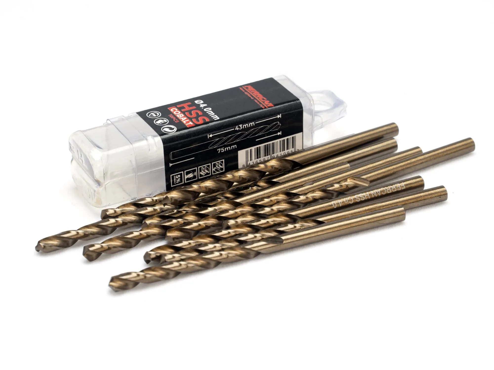 Ferrcan Punte per metallo HSS DIN338 M35 5% cobalto per forare in acciaio inox, ferro e altri metalli (confezione da 10 pezzi per misura) (4mm)
