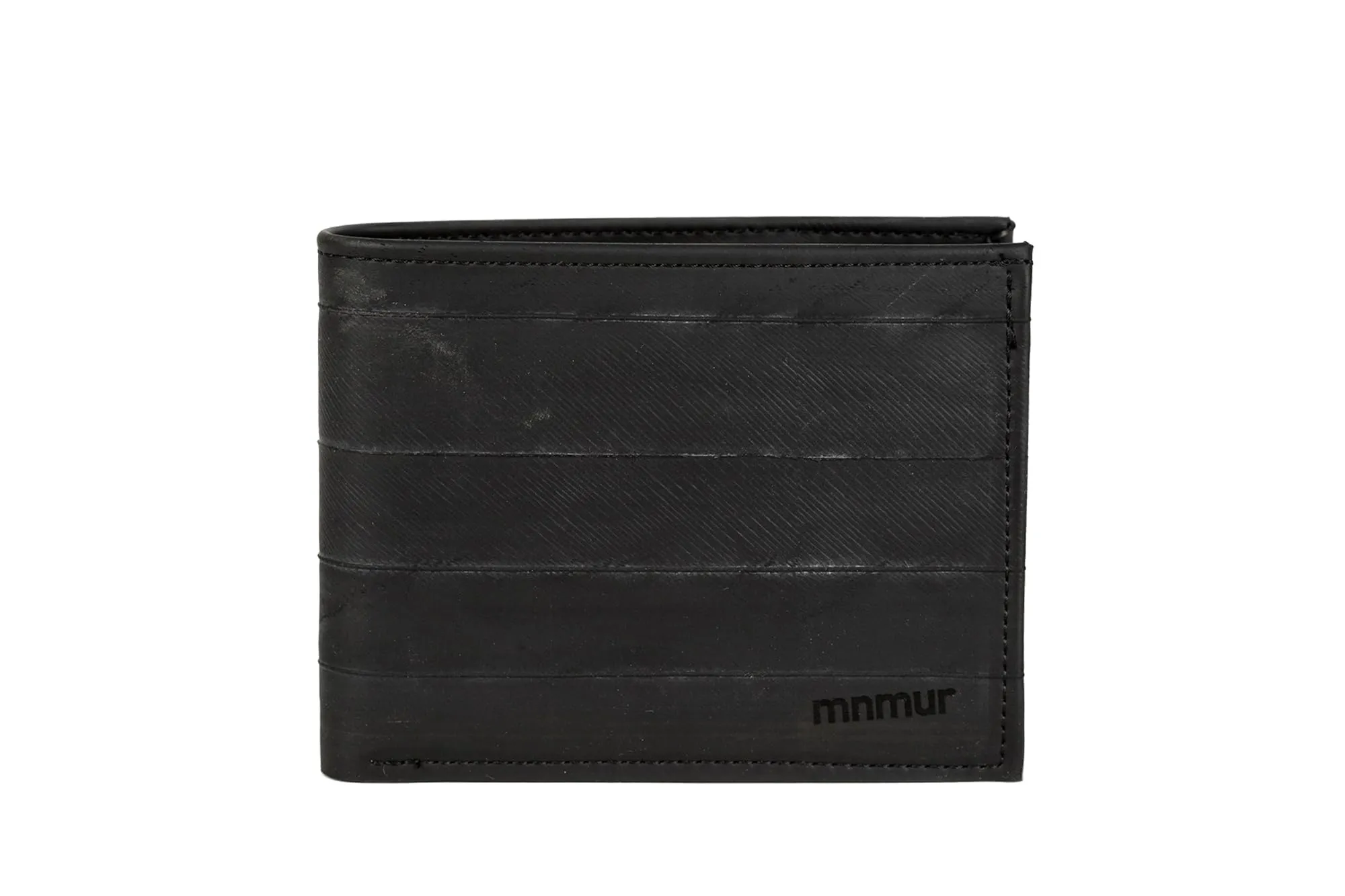 MNMUR Mini Portafoglio Uomo senza portamonete, compatto, slim, piccolo, nero, sottile ed elegante, modello classico, prodotto artigianalmente con materiali vegan e riciclati. Dimensioni cm 11x8.5