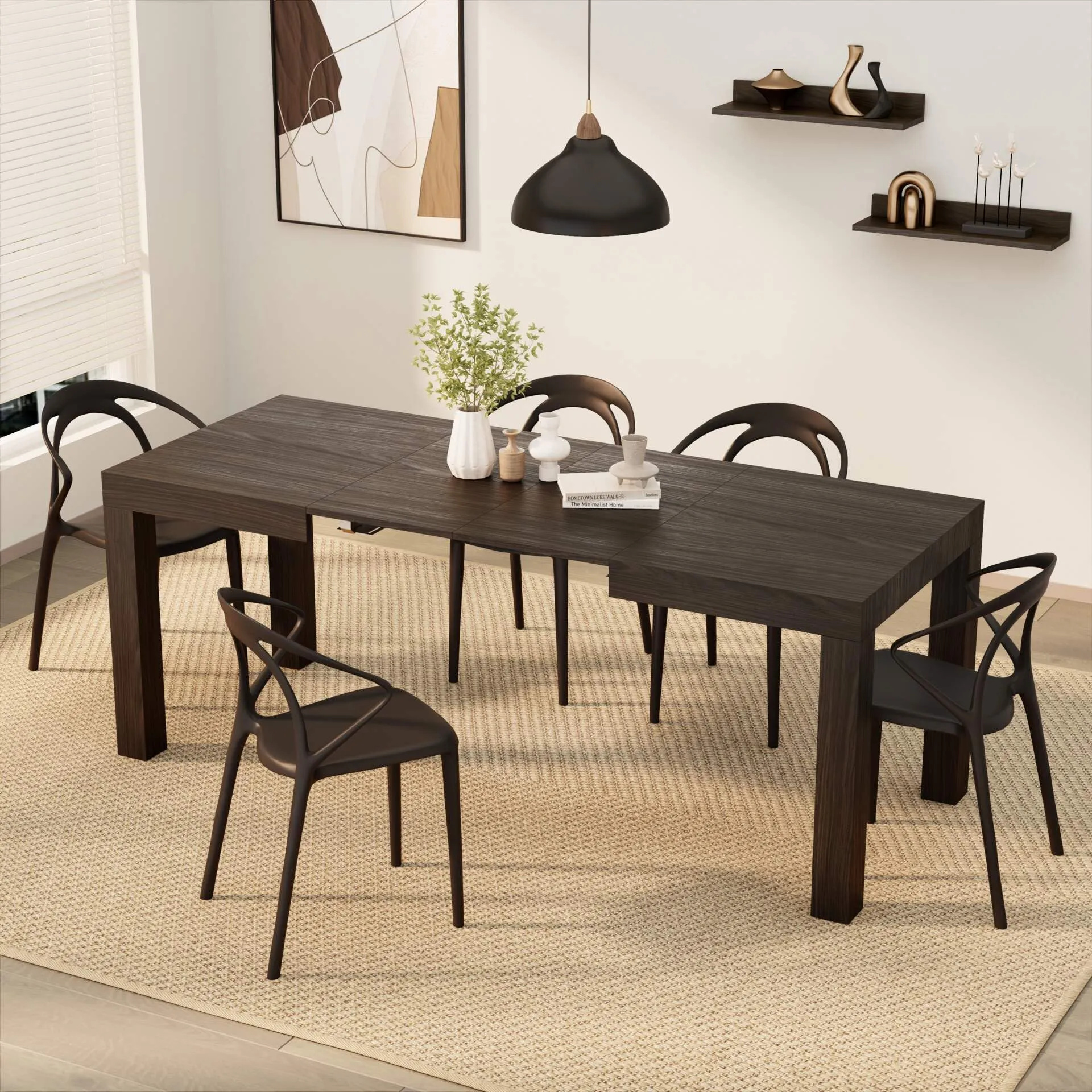 Mobili Fiver, Tavolo Allungabile First, 120(200) x80 cm, Noce Scuro, per 6-8 persone, Tavolo Cucina, Soggiorno, Made in Italy