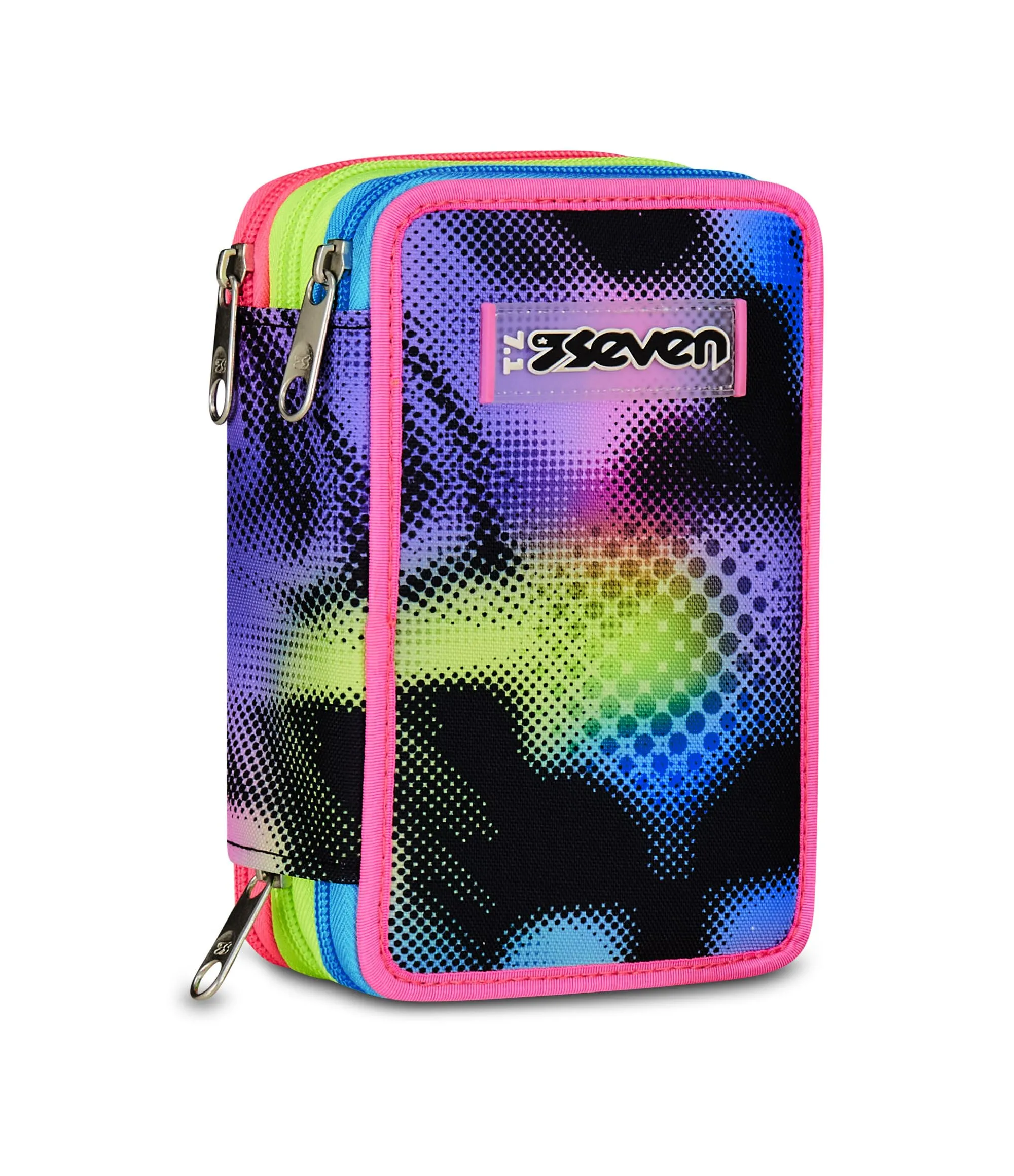 Seven Astuccio Scuola 3 Zip Write Down, Viola, Portapenne Triplo Scomparto Completo Di Penne, Matite, Colori, Accessori Zaino, Scuola Elementare, Bambina