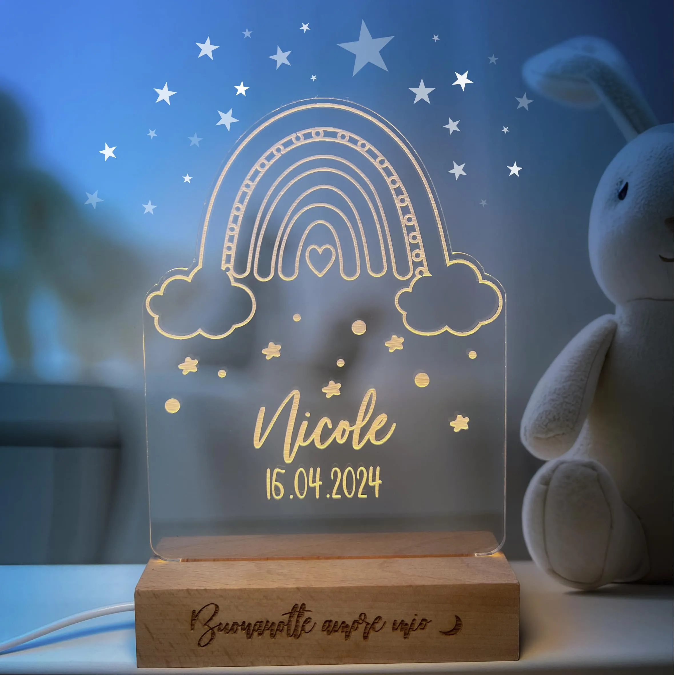 PIXEL® Lampada personalizzata nome incisa 3d Luce notturna bambino bambina bambini neonato Idea regalo nascita bimbo bimba battesimo Regalo Natale neonati Personalizzato cameretta