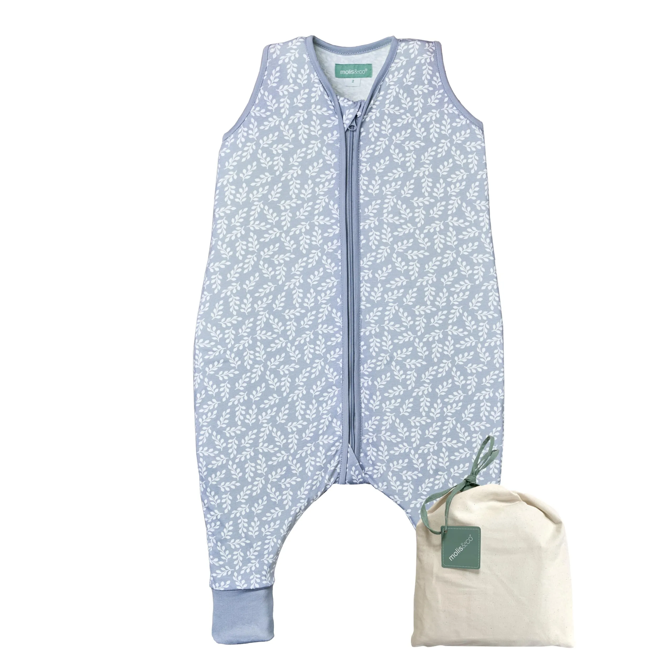 molis&co - Sacco Nanna con piedini - Sacco nanna estivi - Sacco nanna 0.5 TOG - Ultra-fresco e Leggero - 100% Cotone (Oeko-TEX 100) - Blue Garden (2 anni)