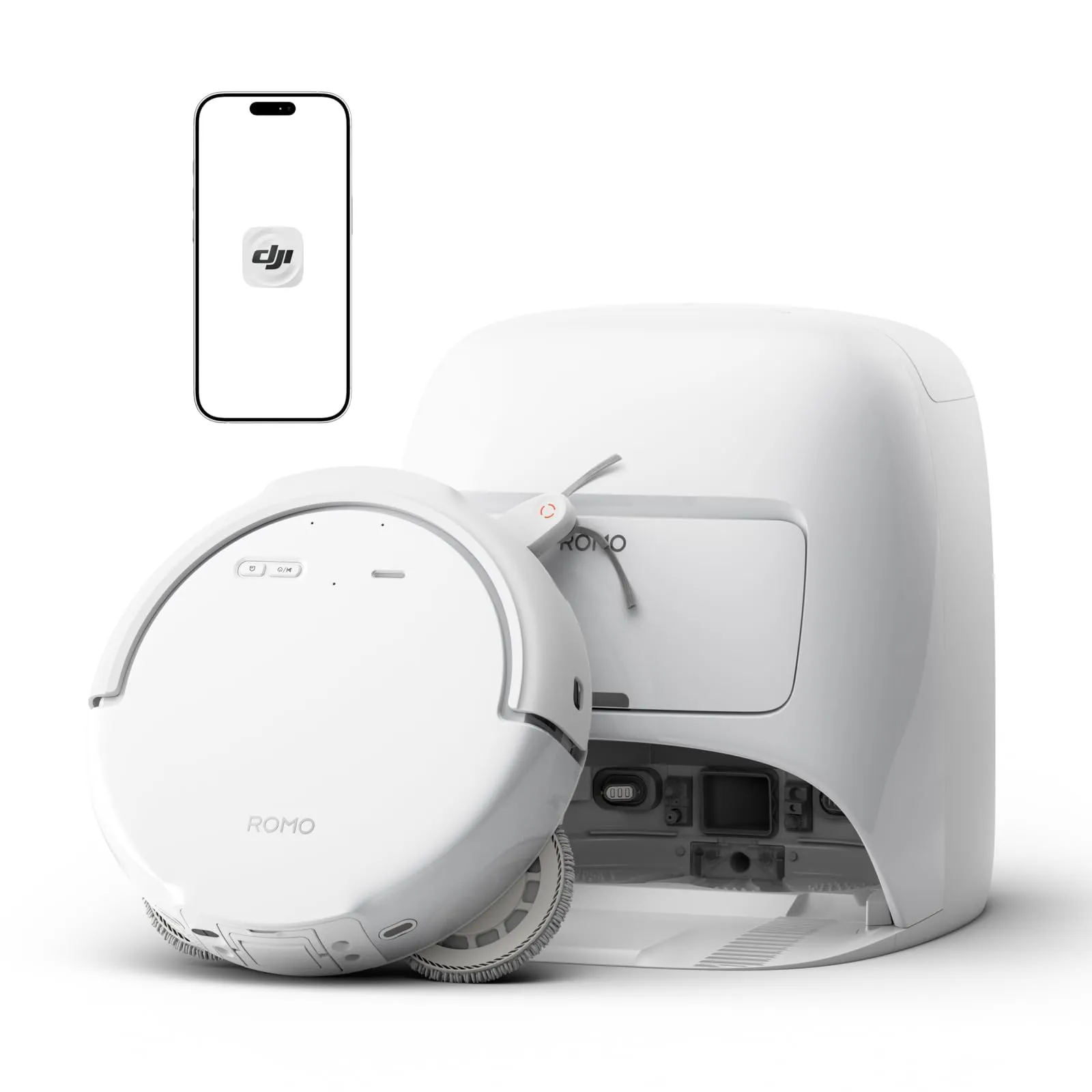 DJI ROMO S robot aspirapolvere e lavapavimenti con 25.000 Pa di aspirazione, rilevamento a livello drone, funzionamento senza manutenzione per 200 giorni, lavaggio e asciugatura automatica del mop