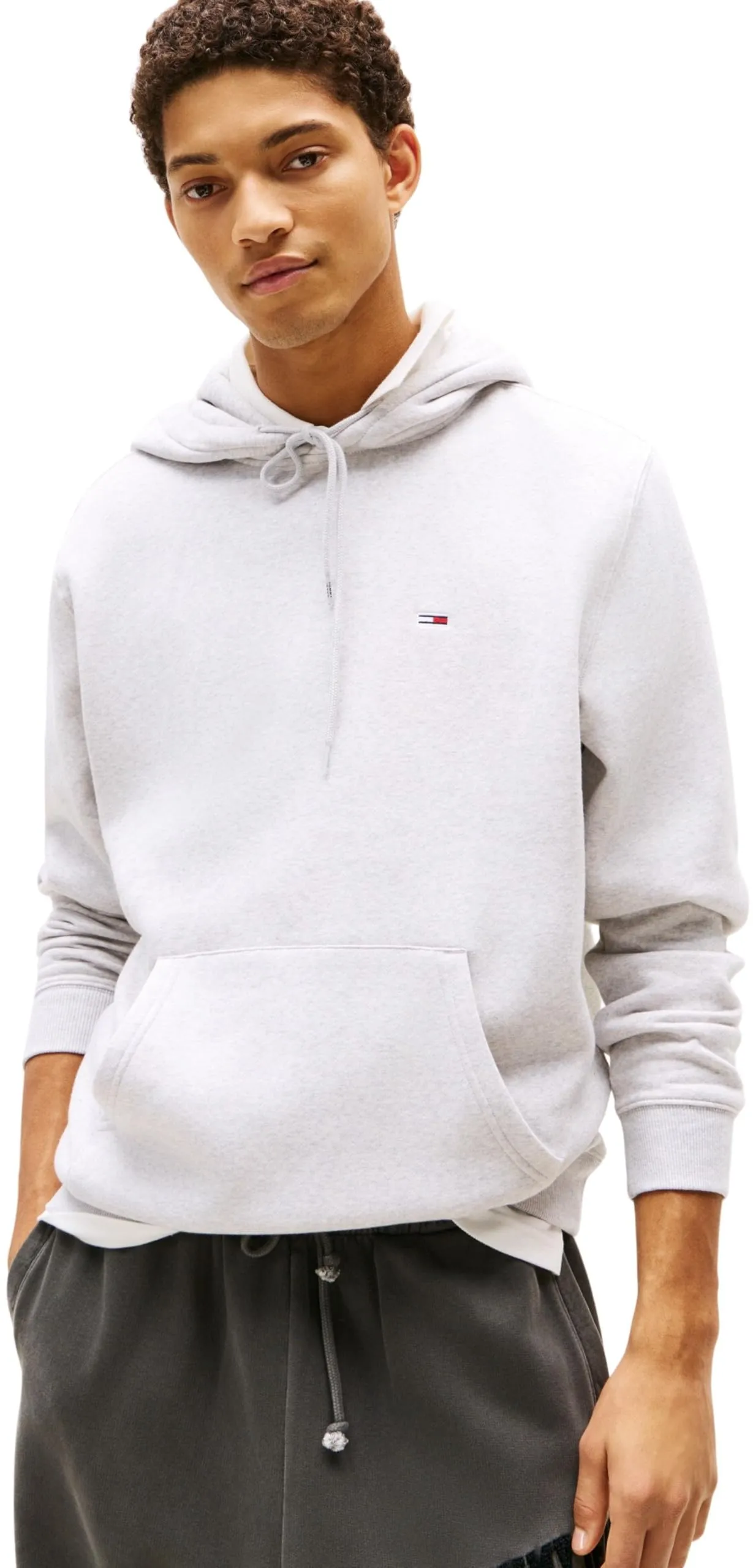 Tommy Jeans Uomo Felpa Regular Fit Flag Fleece con Cappuccio, Grigio (Silver Grey Heather), M