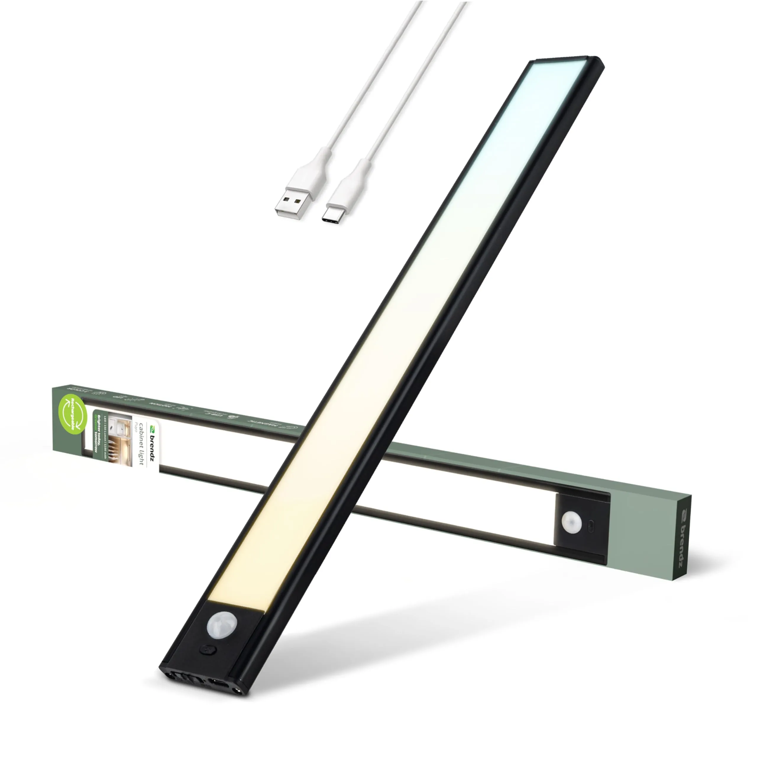 Brendz LED Sottopensile Cucina, Luce Ricaricabile, 40cm, USB-C, 2200mAh, 3 Temperature di Colore, Dimmerabili, Magnetica, Luci LED Cucina Sottopensile Senza Fili, Puyo Nero