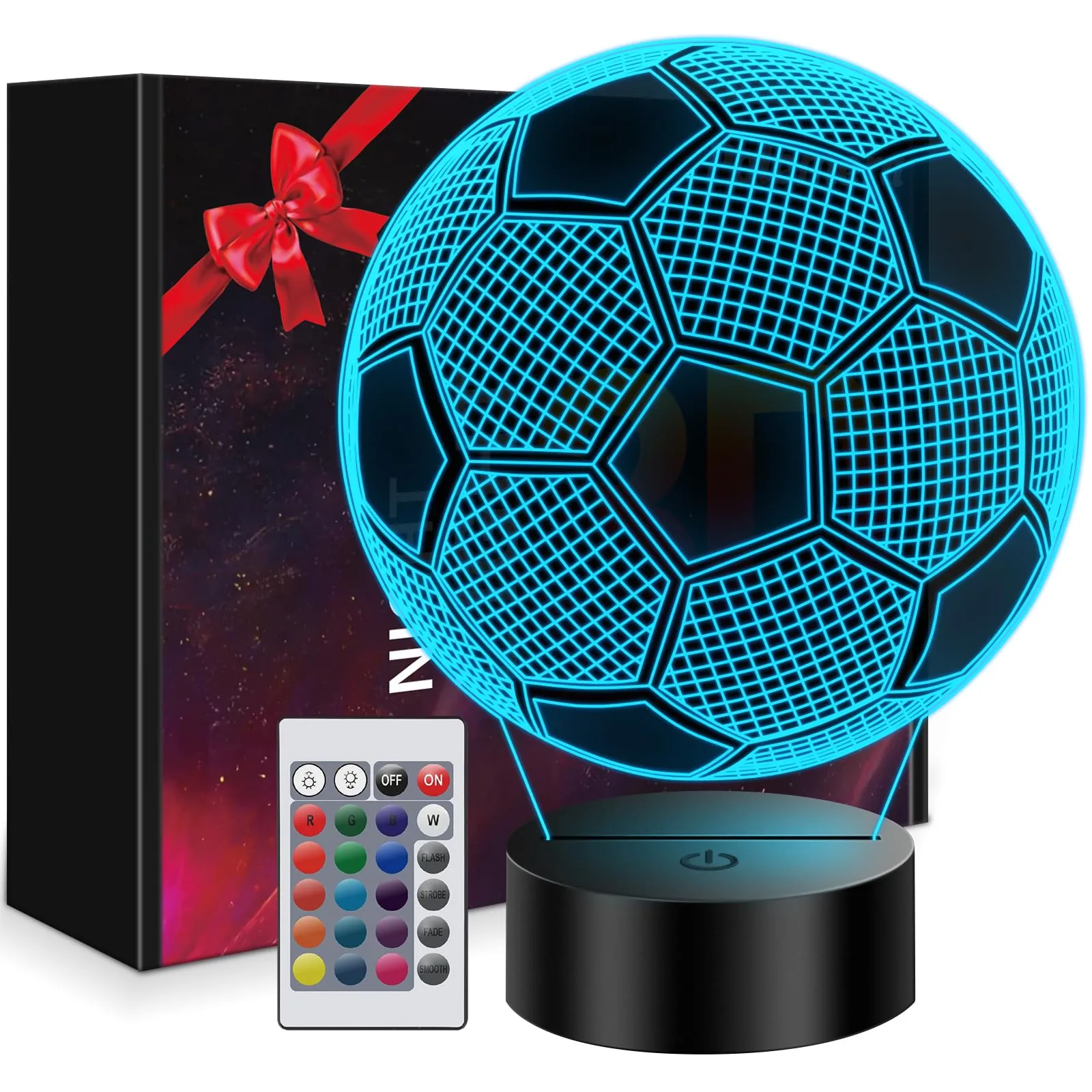 Polemera regalo comunione bambino, 3D Calcio Lampade con 16 colori cambia da telecomando, Regali di Natale Compleanno per Ragazza, Ragazzo, regalo bambino 10 anni maschio, regali per prima comunione