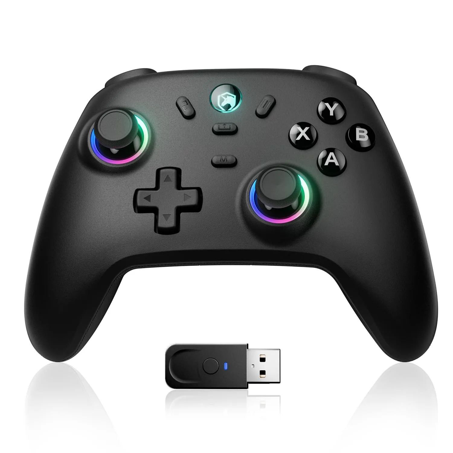 ECHTPower Controller per PC, 1000Hz Polling Rate, 3 Modalità, 2.4GHz+BLUETOOTH+Cavo, Hall Joystick, 800mAh Batteria, Turbo e Vibrazione Regolabile, Controller Wireless con Luci per PC/iOS/Android