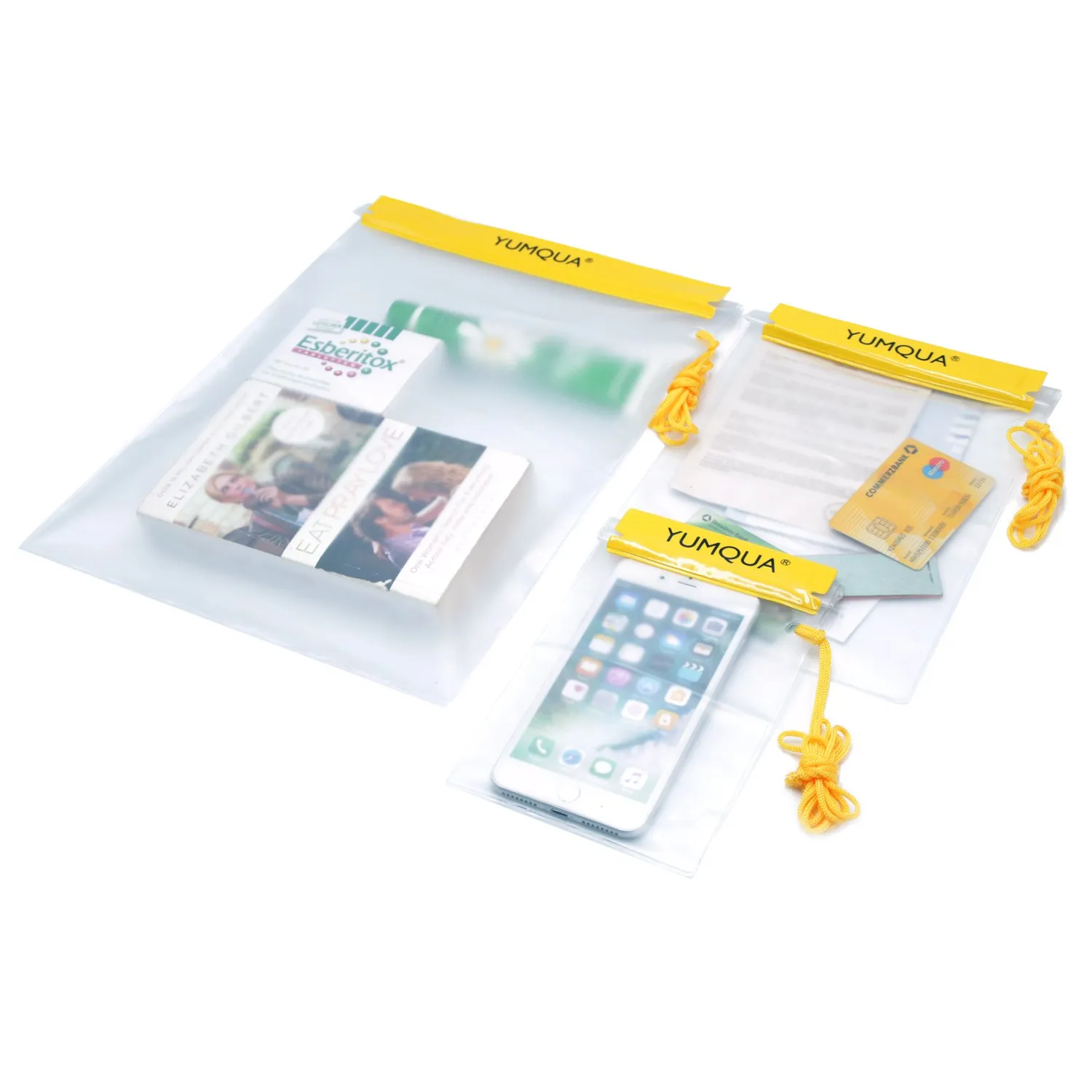 YUMQUA Borse Impermeabili, Custodia Impermeabile Dry Bag Sacca Impermeabile Sacchetto Mare per Piscina/Spiaggia/Kayak/Campeggio,Fotocamera/iPad/Telefono/Mappa/Documento Sacca Stagna-Set di 3(Giallo)
