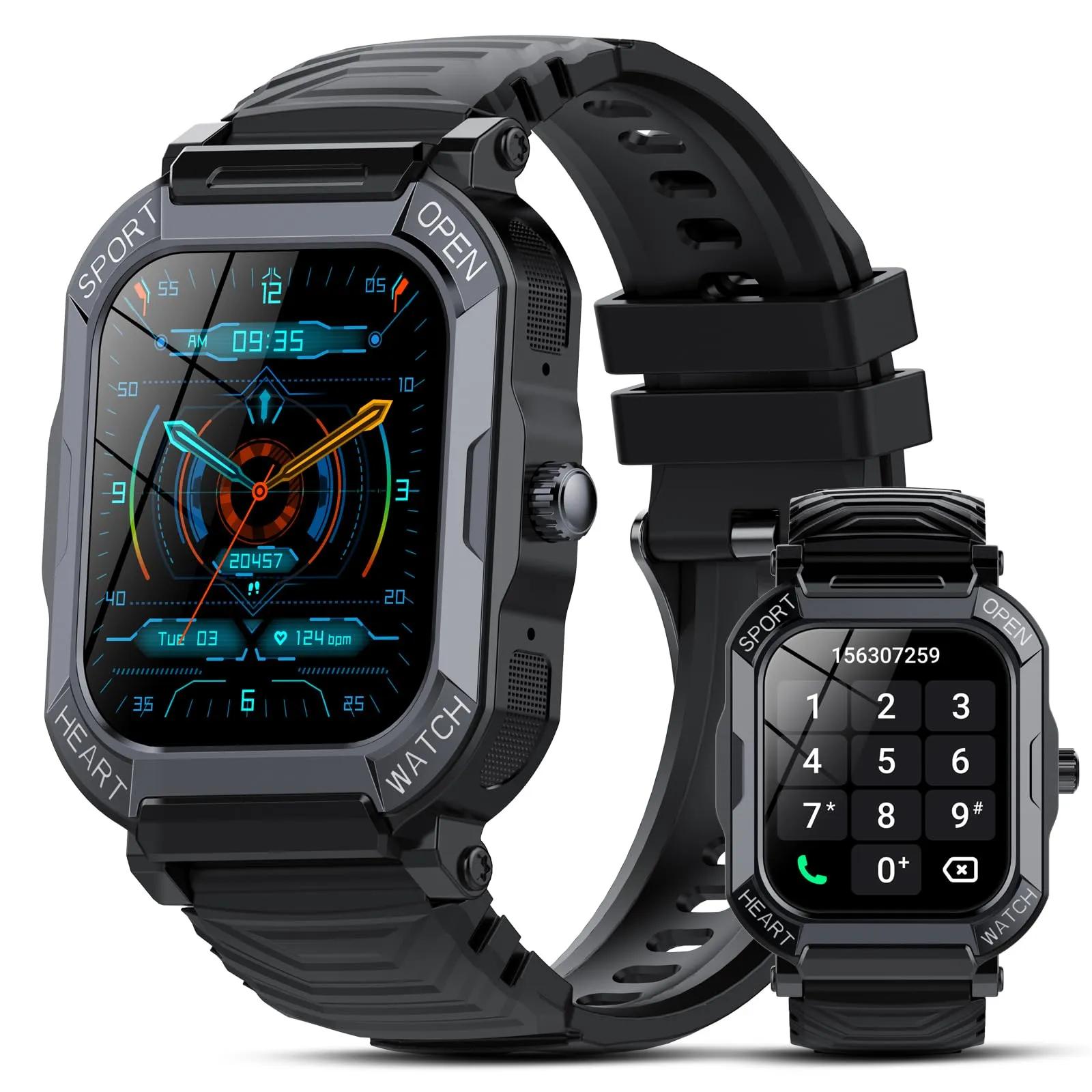 Smartwatch Uomo Donna con Chiamate Bluetooth, 1,85'' Orologio Smartwatch Uomo, Impermeabil IP68, 110+ Sportive Smart Watch con Contapassi/Sonno/Cardiofrequenzimetro, Orologio Contapassi Tutto Nero