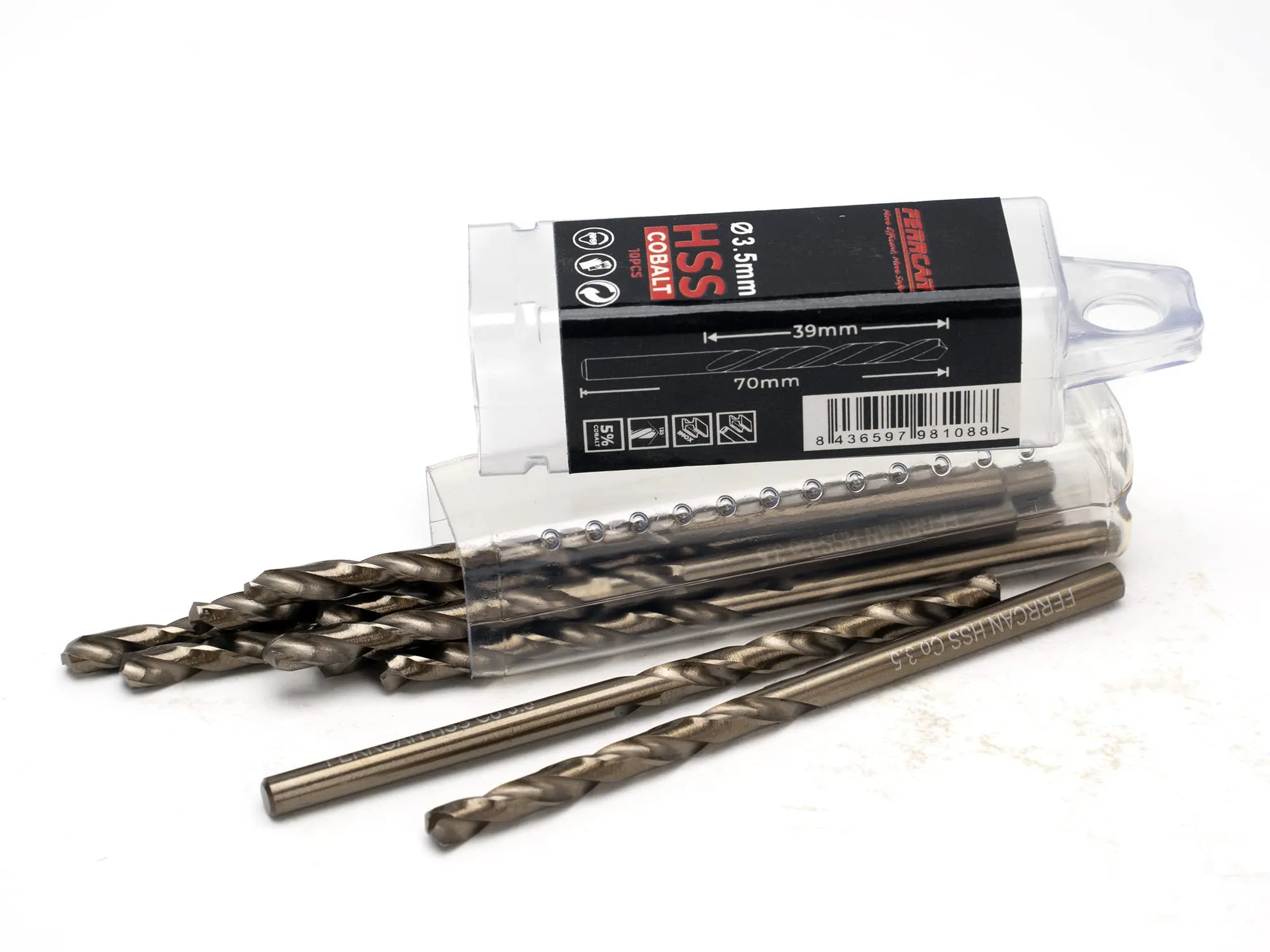 Ferrcan Punte per metallo HSS DIN338 M35 5% cobalto per forare in acciaio inox, ferro e altri metalli (confezione da 10 pezzi per misura) (3,5 mm)