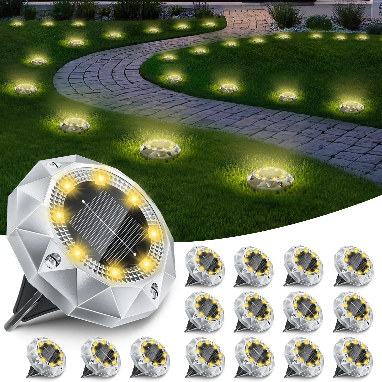 FIFlying 10 Pezzi Luci Solari da Giardino, 8 LED Faretti Sepolta Solari a Led da Esterno IP65 Impermeabile, Luci Solare Decorazione Lampade Solare da Terra per Cortile Prato Vialetto Paesaggio