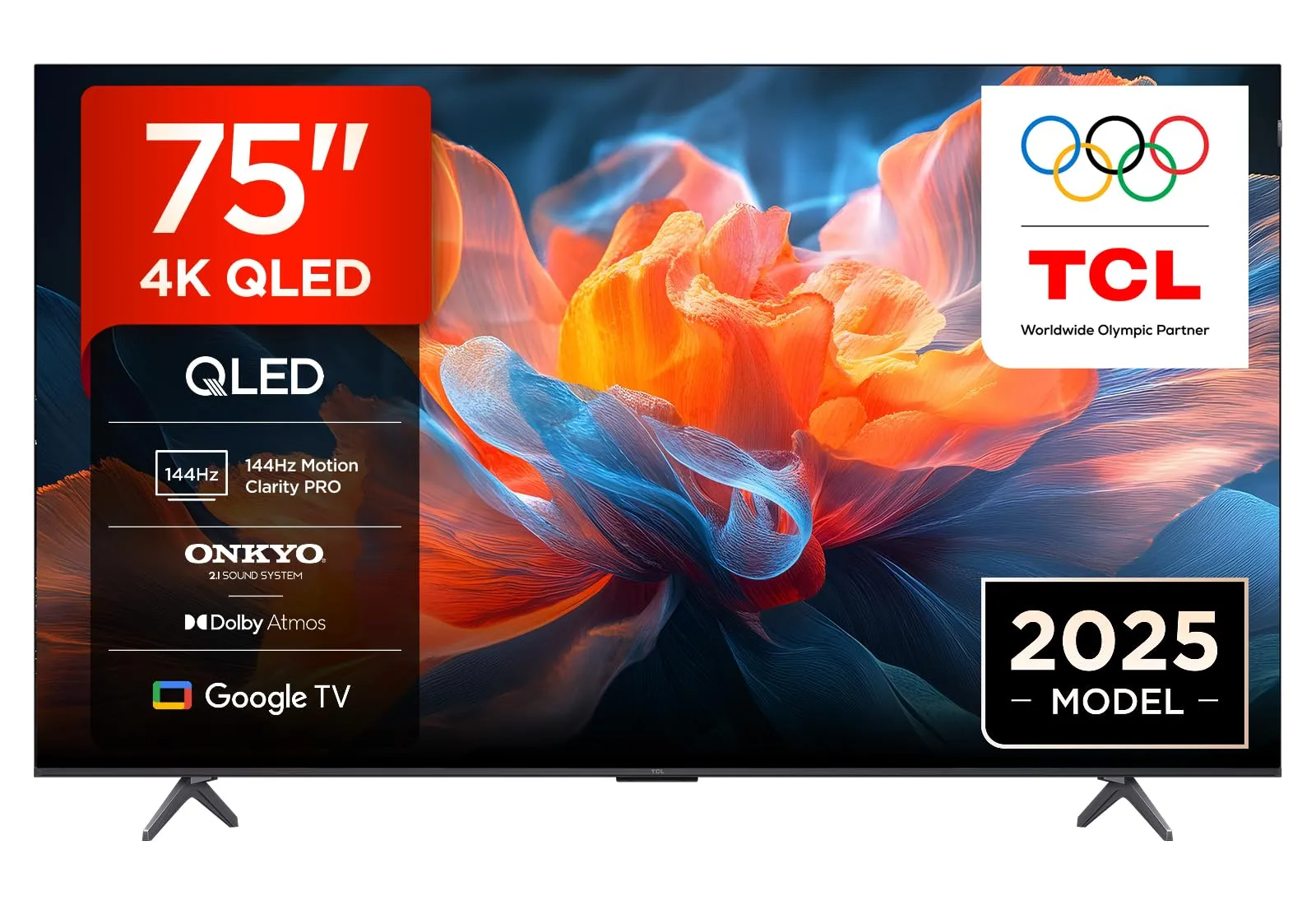 TCL 75T8C TV QLED 4K HDR Ultra HD da 75", QLED TV con tecnologia Google TV (Dolby Vision e Atmos, Motion Clarity Pro a 144 Hz, FreeSync, audio Onkyo 2.1, compatibile con Google Assistant)