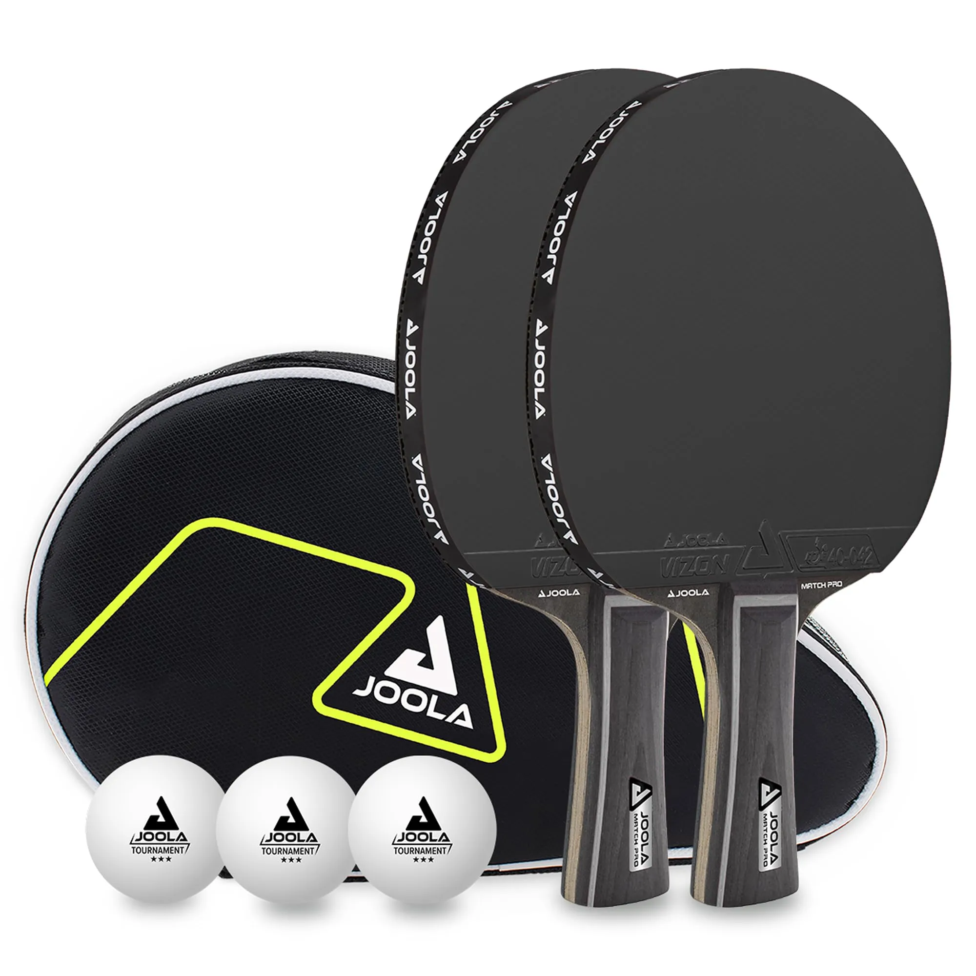 JOOLA Black Duo PRO - Set di 2 racchette da 'ping' 'pong' + 3 palline da ping-pong + custodia, colore nero, 6 pezzi