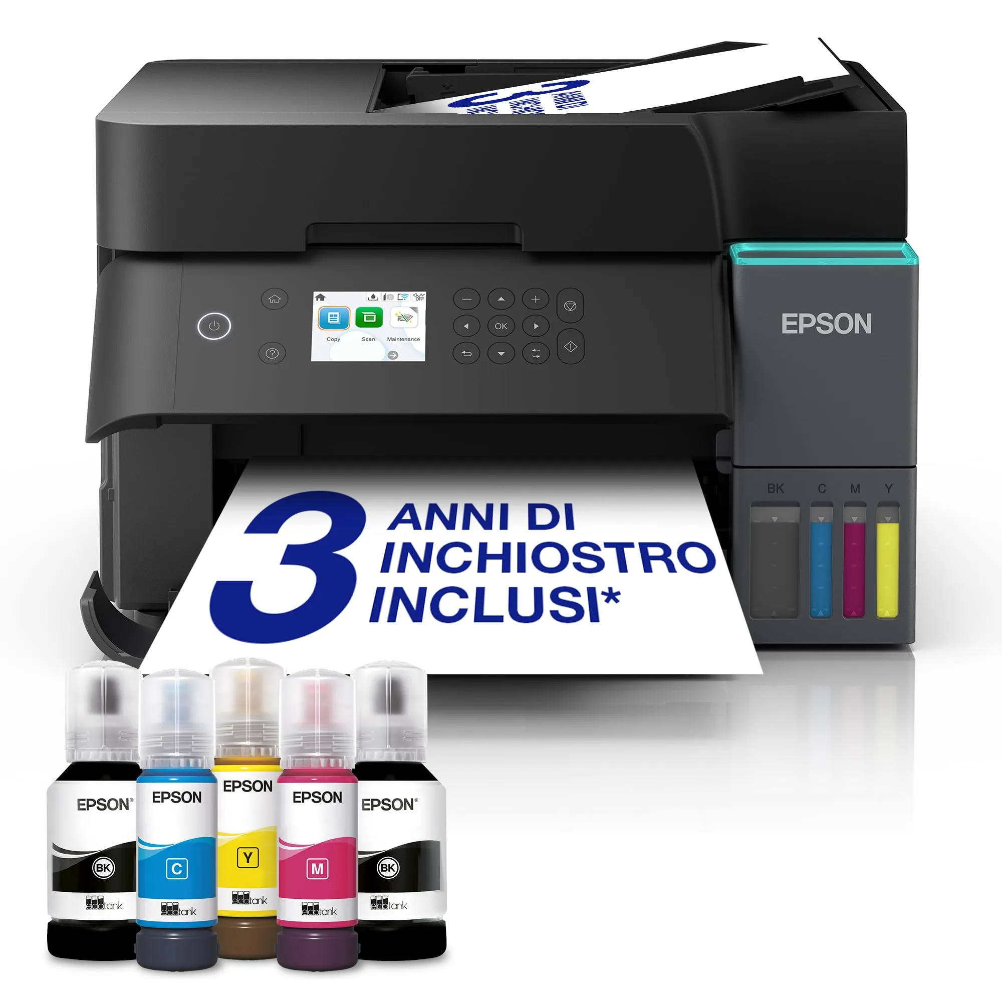 EcoTank ET-3950 Stampante Multifunzione A4 con serbatoio d’inchiostro, Wi-Fi e AirPrint, con ADF, Stampa fronte/retro automatica, Scansione e copia, Fino a 3 anni di inchiostro inclusi