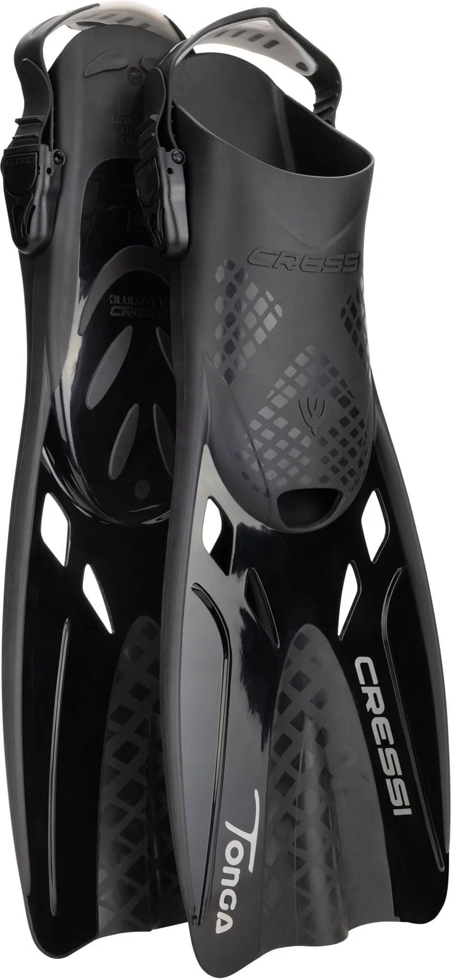 CRESSI Tonga Fins Black/Black L/XL - Pinne Leggere Corte Regolabili con Scarpetta Aperta, Ideali per Snorkeling, Nuoto, Nero/Nero, L/XL (42/47), Adulti