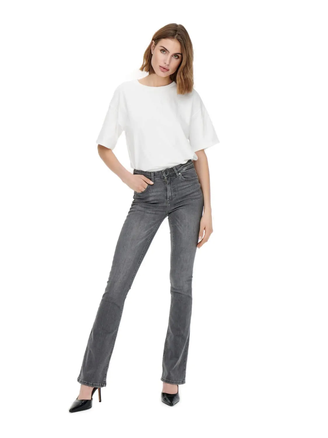 ONLY Onlblush Life Mid Flared Tai0918 Noos, Jeans Donna, Grigio Denim, M / 30L
