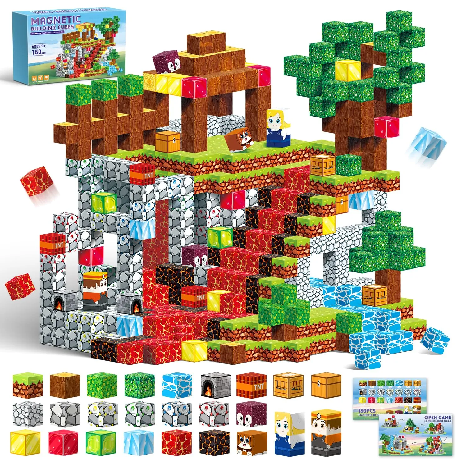 POPERFUN Costruzioni Magnetiche per Bambini, 150 Pezzis Blocchi Magnetici,Giocattoli Sensoriali STEM per Bambini 3-10 Anni,Magnetic Building Blocks Giochi Educativi,Regali di Compleanno Natale