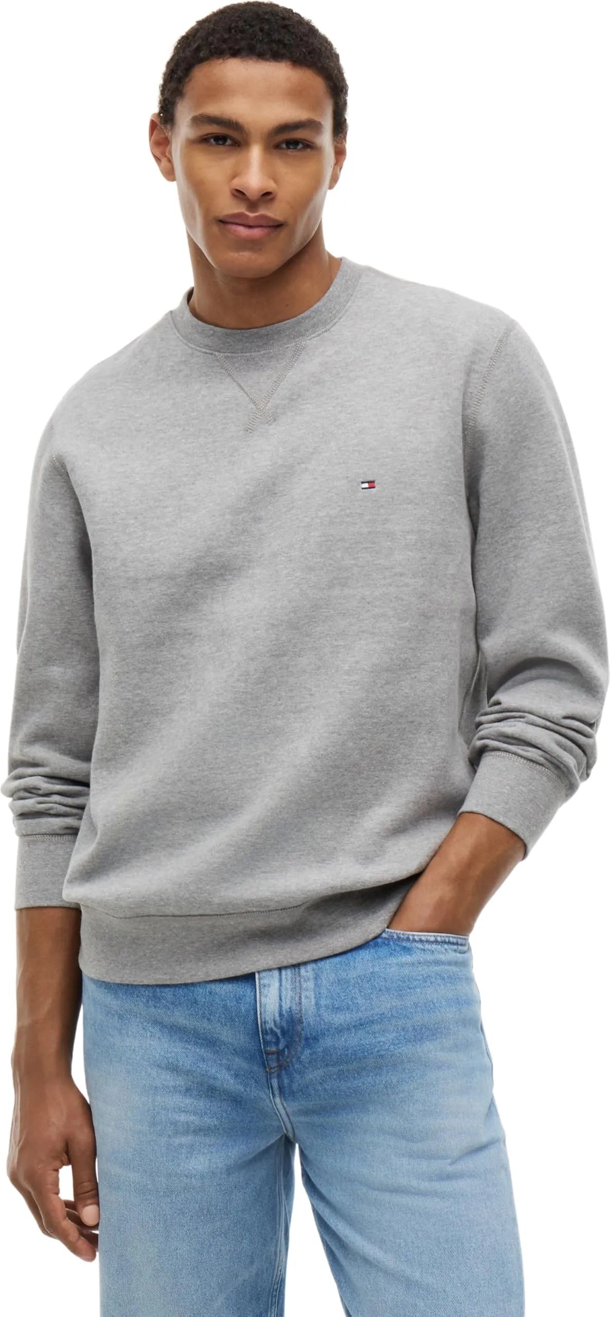 Tommy Hilfiger Uomo Felpa Essential Fleece Crew Neck Regular Fit, Grigio (Medium Grey Heather), XS