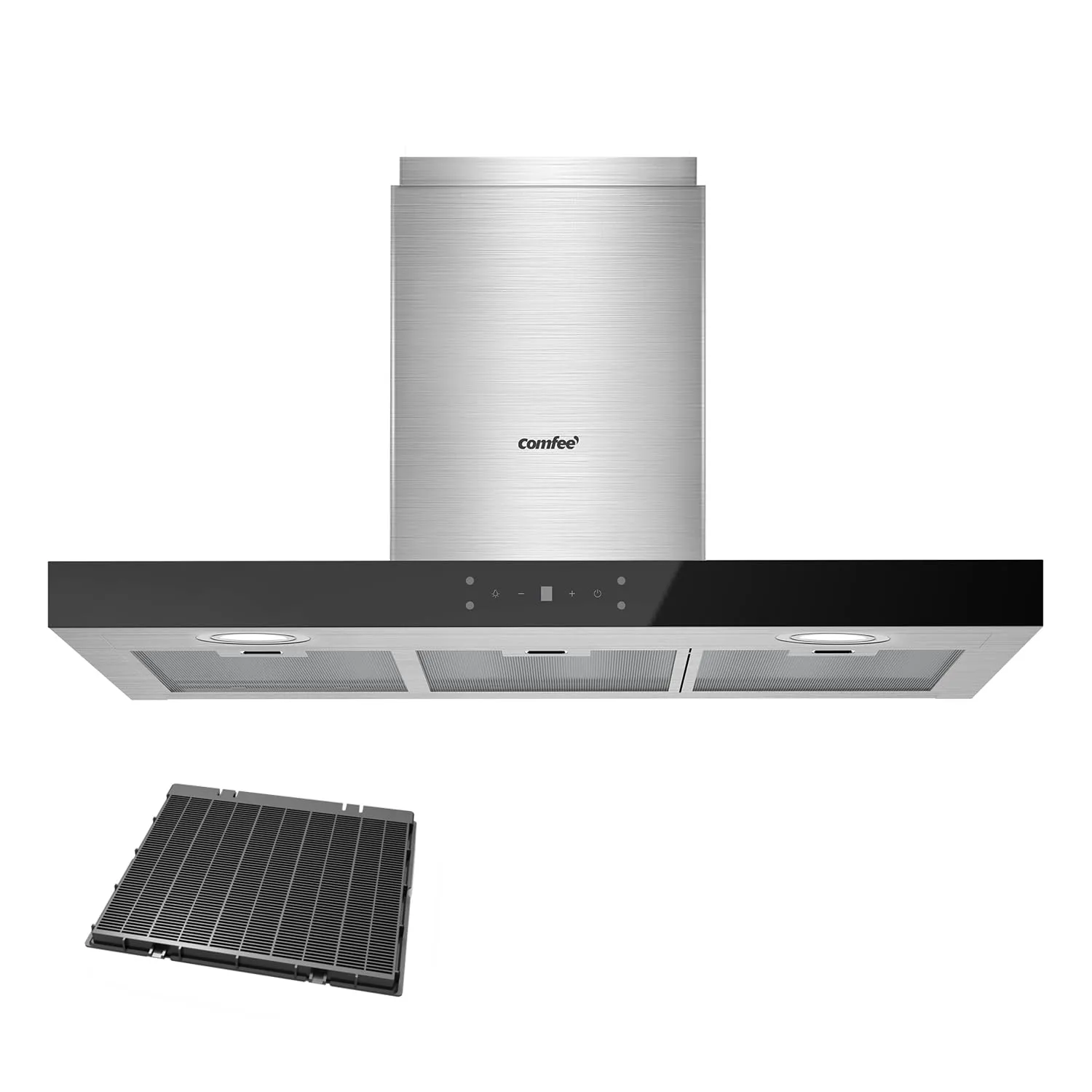COMFEE' Cappa Aspirante 90 cm Classe A+++ TSHM77SS-90 650m³/h Acciaio Inossidabile Cappa Cucina con LED, Sistema di Ricircolo e Canalizzazione e Filtri a Carbone