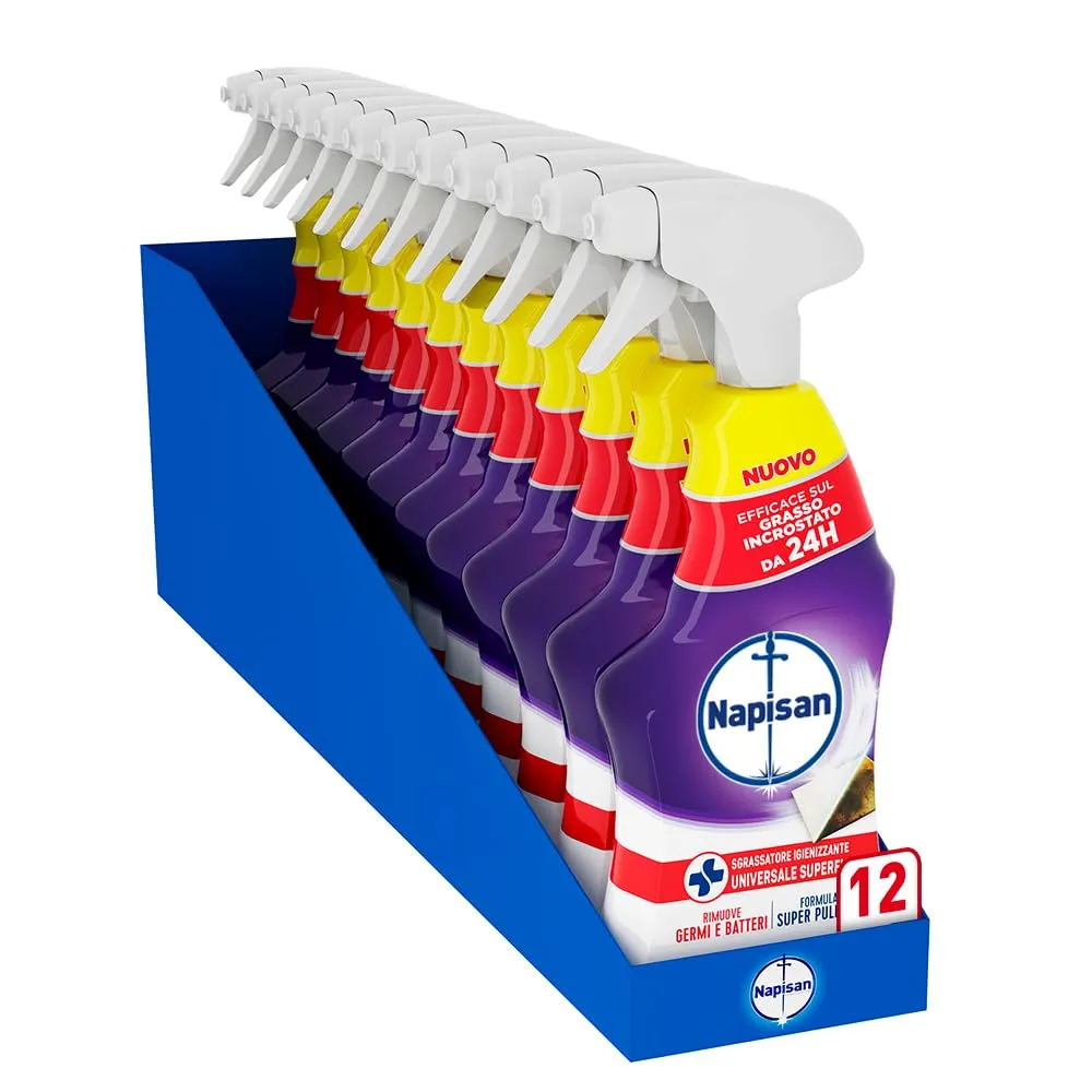 Napisan Sgrassatore Igienizzante Universale Superfici, Confezione da 12 pz da 740 ml di Sgrassatore Igienizzante, Spray da 740 ml