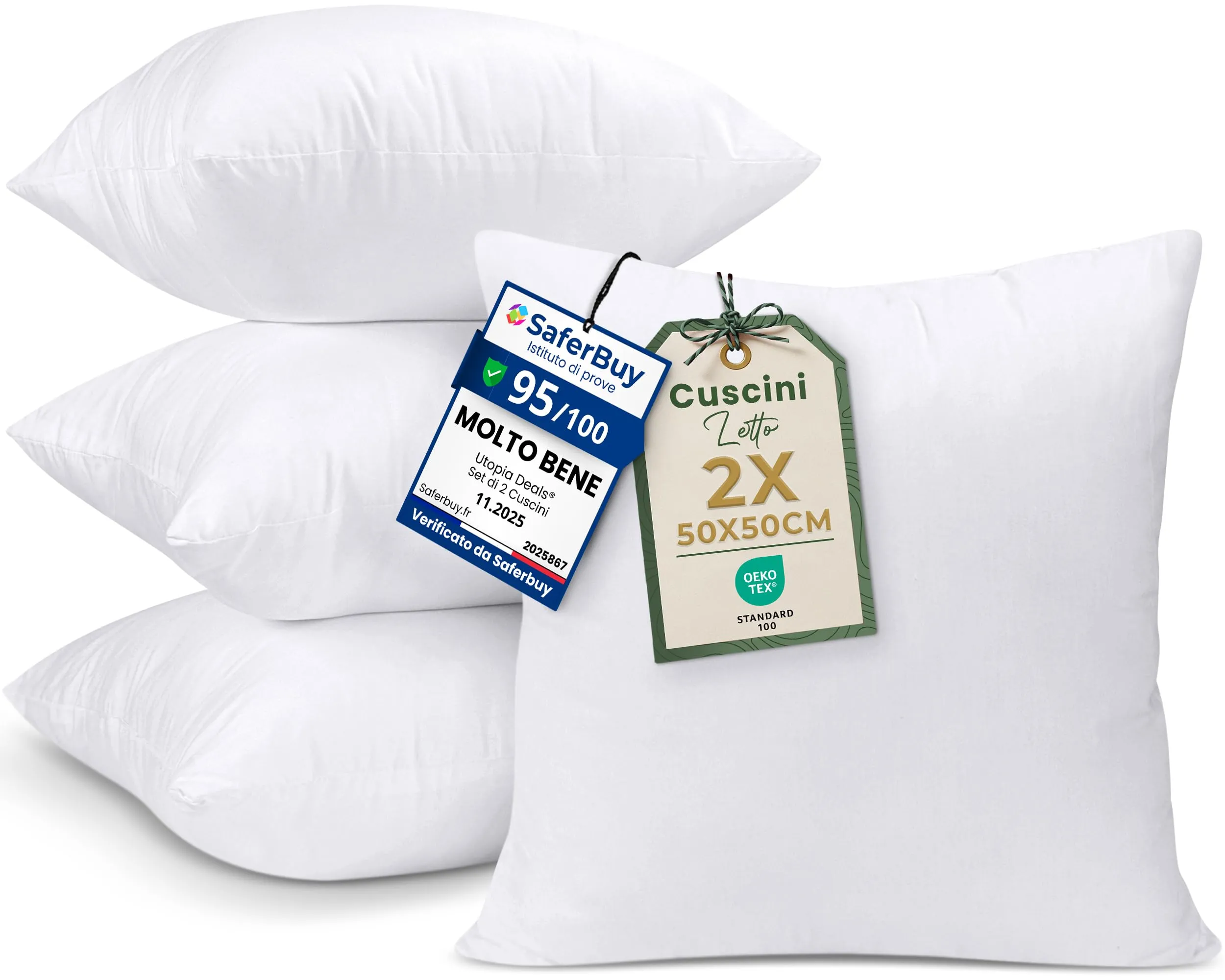 Utopia Bedding Set di 4 Cuscini, 50 x 50 cm Imbottitura per Cuscini, Cuscini Divano, Cuscino Interno (Bianco)