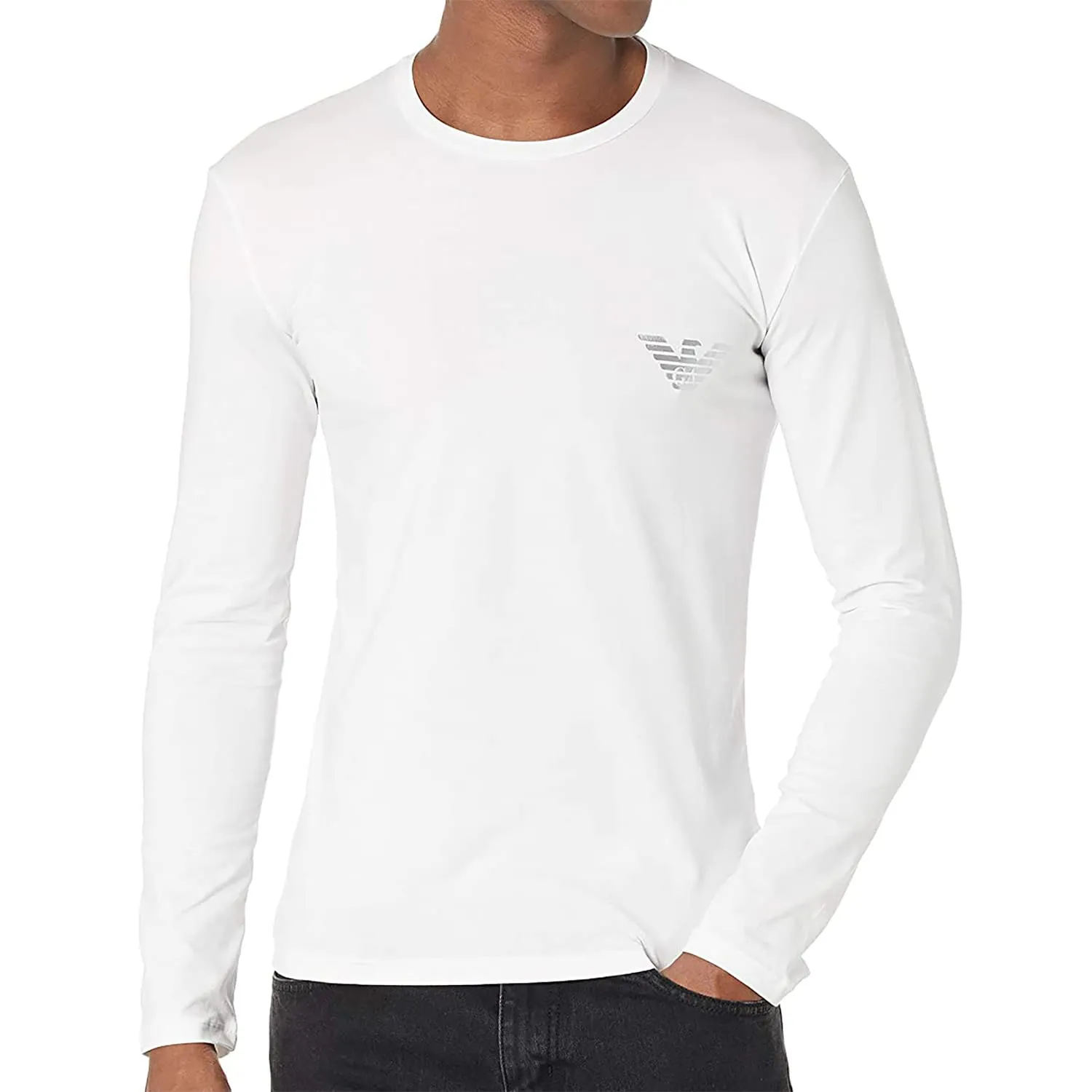 Emporio Armani Maglietta Uomo 111023 0A526, T-Shirt Manica Lunga, Girocollo (S, Bianco)