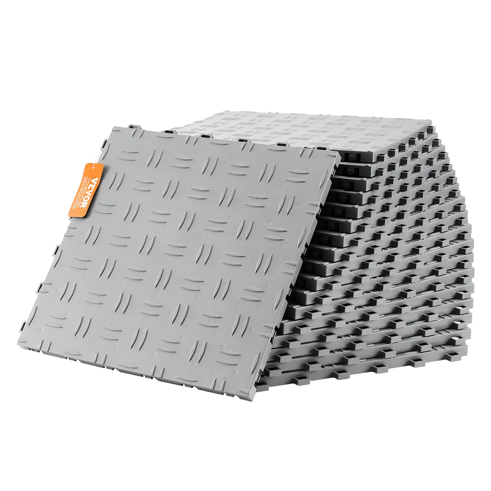 VEVOR Piastrelle per Garage ad Incastro, Confezione da 50, Piastrelle per Pavimentazione Garage in PP, 305 x 305 x 13,4 mm, Garage, Seminterrati, Officine di Riparazione, Argento