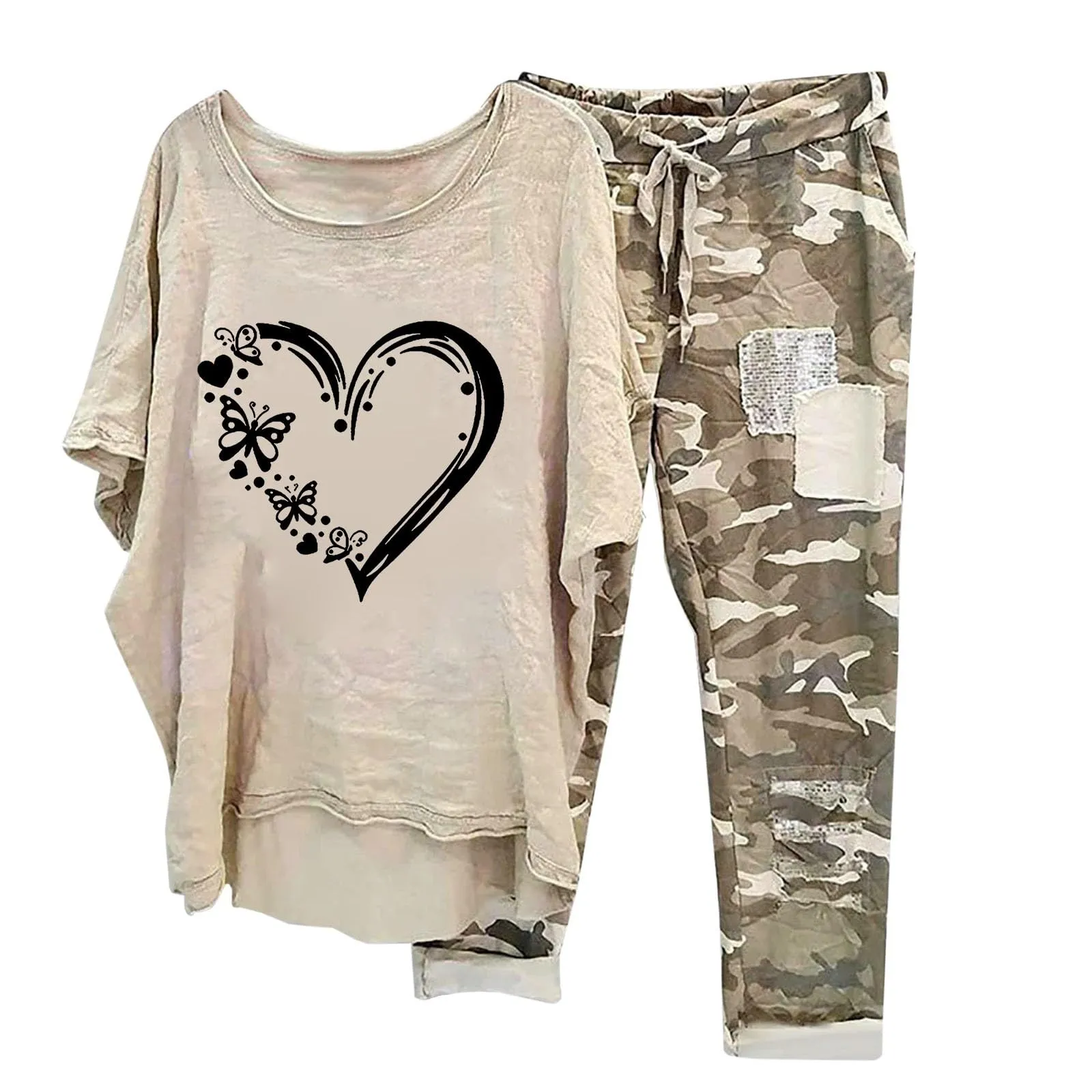 Tuta Lino Donna Estiva, Donna Tuta Estiva Moda da Spiaggia Completo Sportivo in Due Pezzi Lino Maglia a Manica Corta + Pantaloni Lunghi Abbigliamento Elegante Casual Completo Larghi Curvy Tuta da Casa