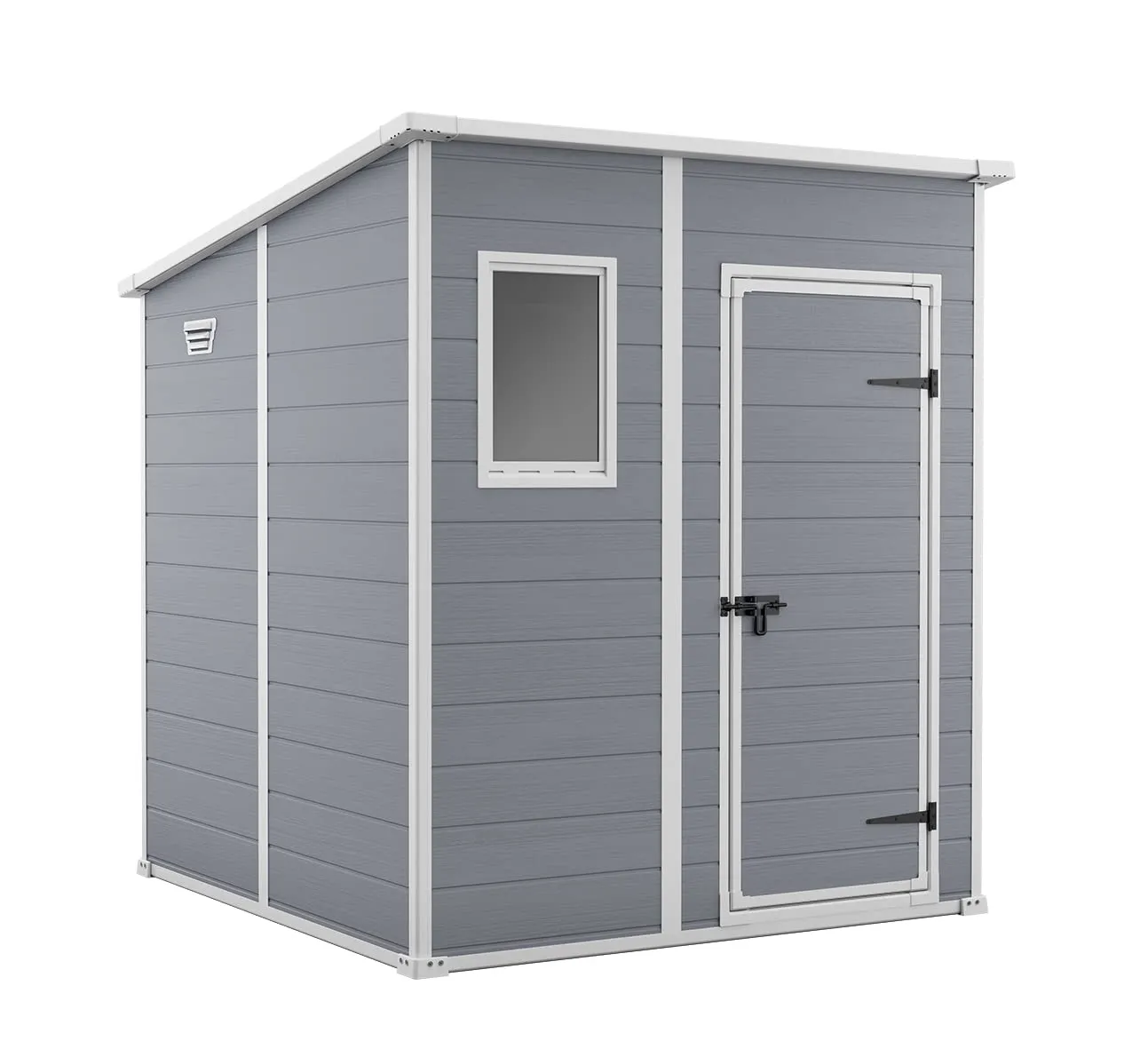 Keter Casetta da giardino Manor Pent 6x6, Finitura Effetto Legno Graffiato, Grigia, 183,5x185x200 H Cm