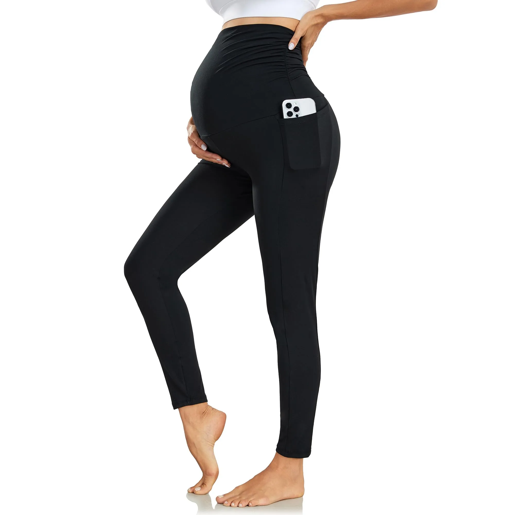 Nlieanuc Leggings Premaman Donna a Vita Alta Leggins per Gravidanza con Tasche Pantalone Premaman Donna Morbido
