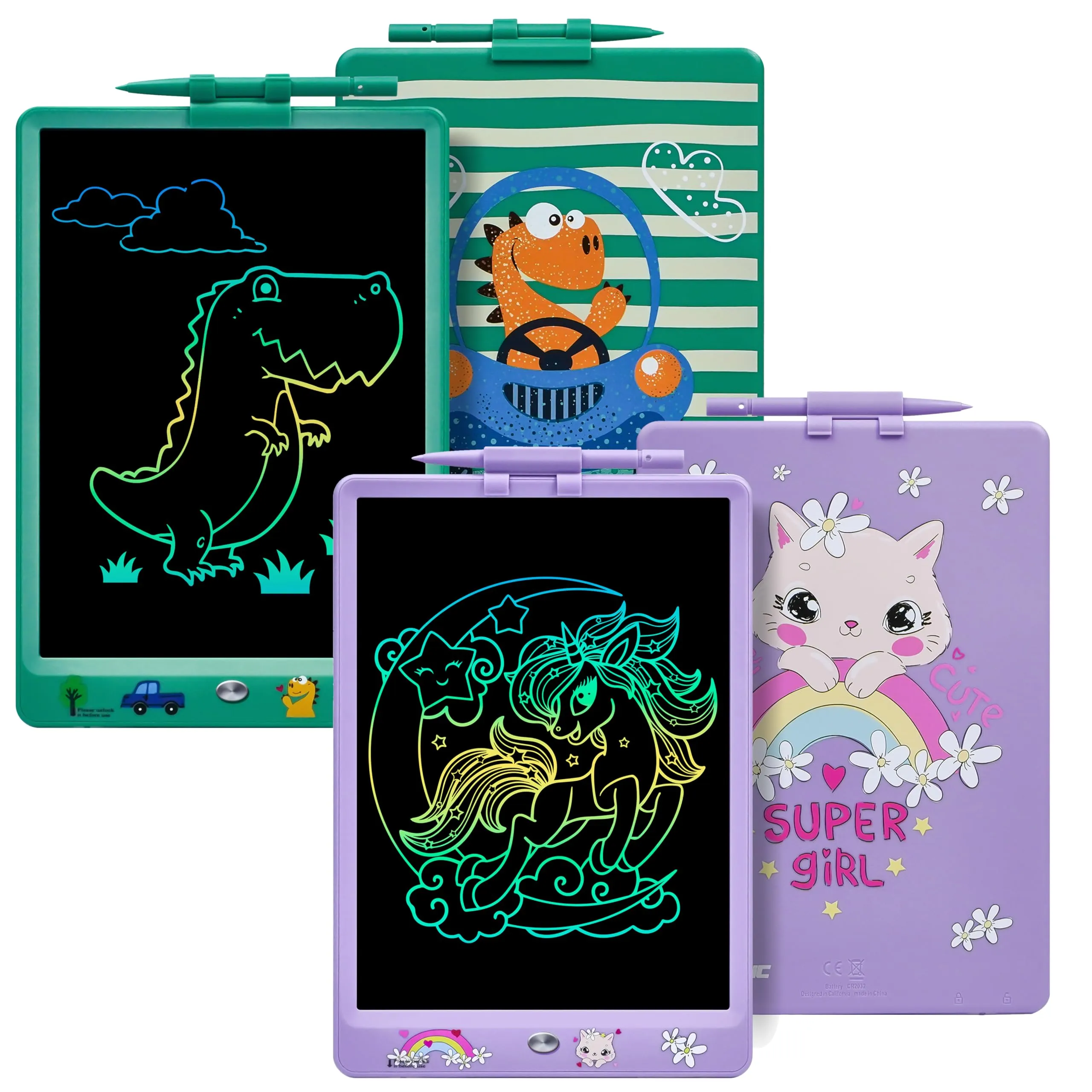 DYNASONIC (Confezione 2 tavole) Tavoletta di scrittura LCD a colori da 10 pollici per bambini. Lavagna magnetica per disegnare. Giocattolo educativo. Regalo per bambini