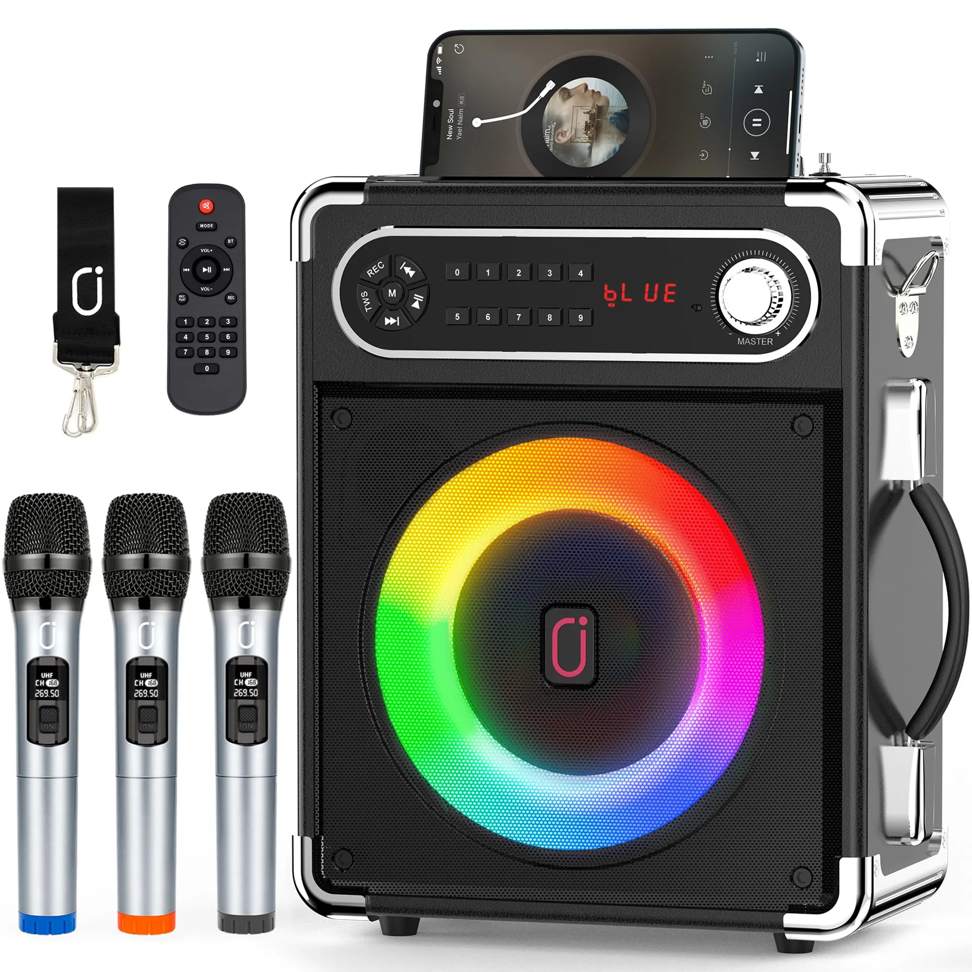 JYX Karaoke con 3 Microfonos UHF Wireless per Adulti, Altoparlante Bluetooth Sistema PA Portatile Karaoke Professionale Completo, Casse Karaoke con Microfono Supporto TWS/USB/TF/AUX/FM
