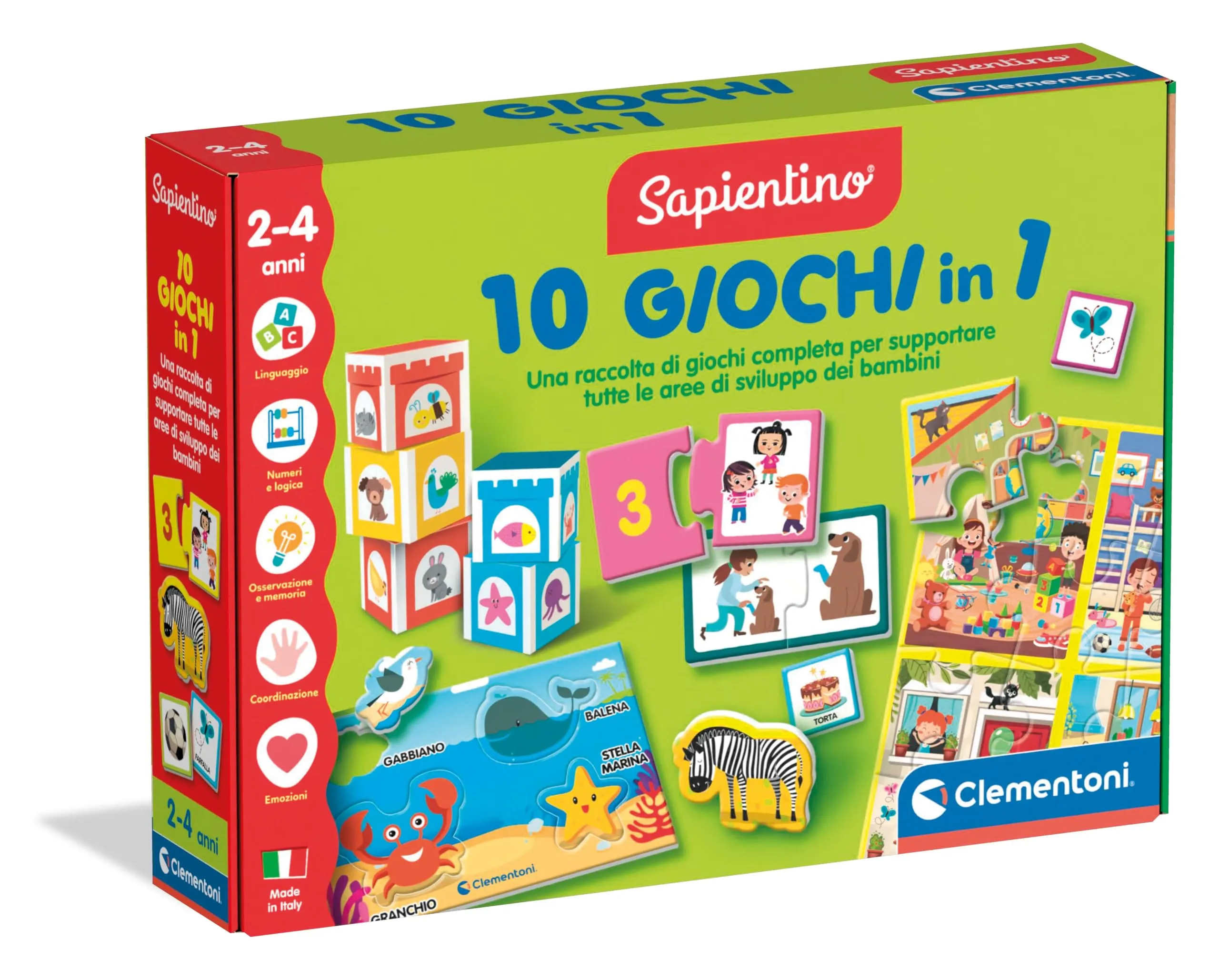 Clementoni Sapientino 10 Giochi In 1 - Gioco Educativo per Bambini 3-6 Anni, Schede Illustrate, Apprendimento Lettere e Numeri, In Italiano, Made in Italy, 18153