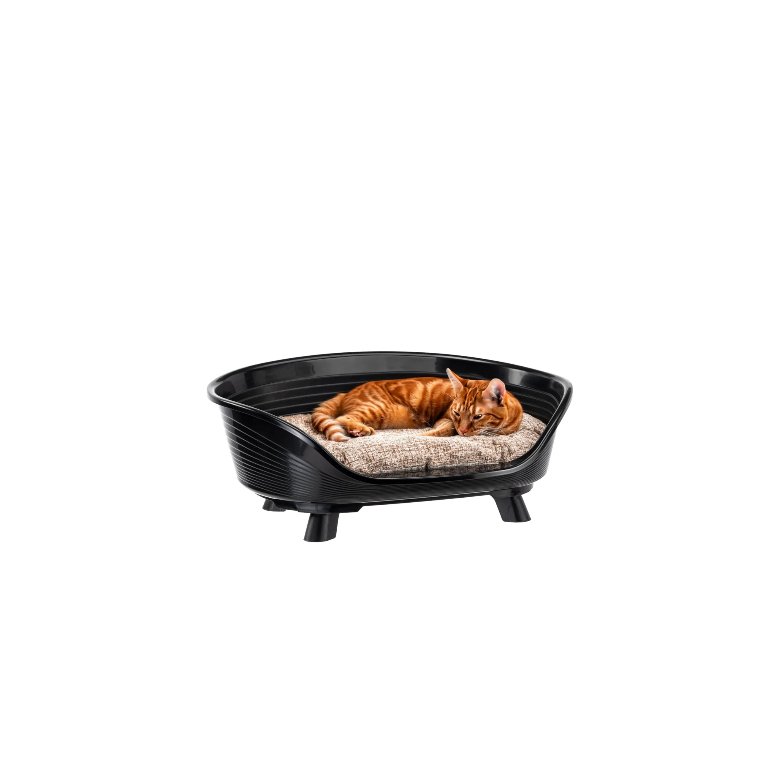 Ferplast Cuccia Cane e Gatto con Cuscino in Cotone, Cuccia Rialzata, Lettino per Cani Gatti da Interno, Traspirante e Antiscivolo, THRONE 61,5 x 45 x h 26 cm, Nero